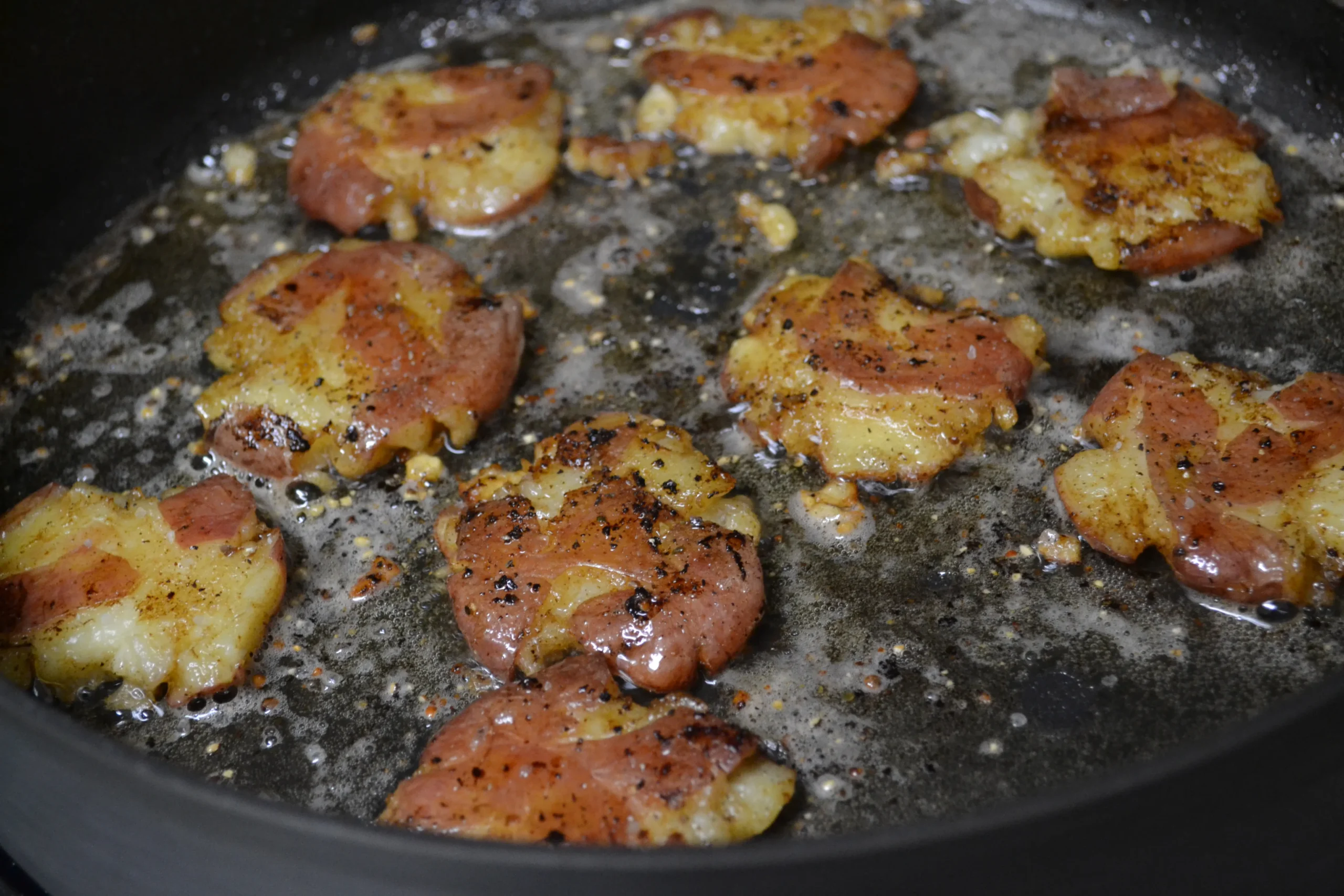 Duck Fat Smashed Sweet Potatoes