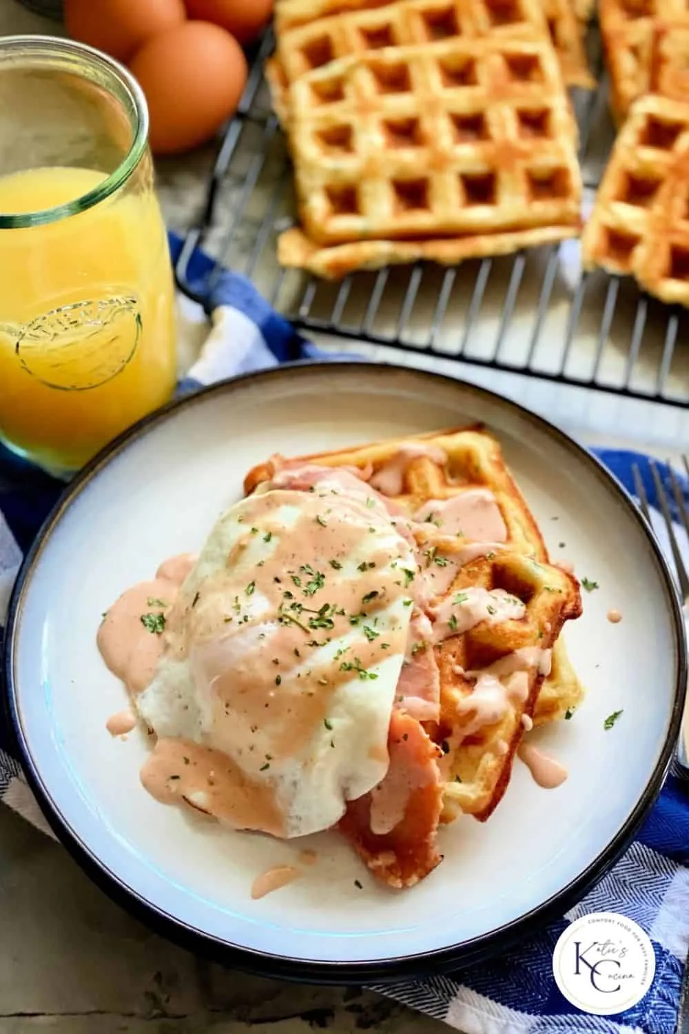 Egg and Ham Savory Waffle Stacks