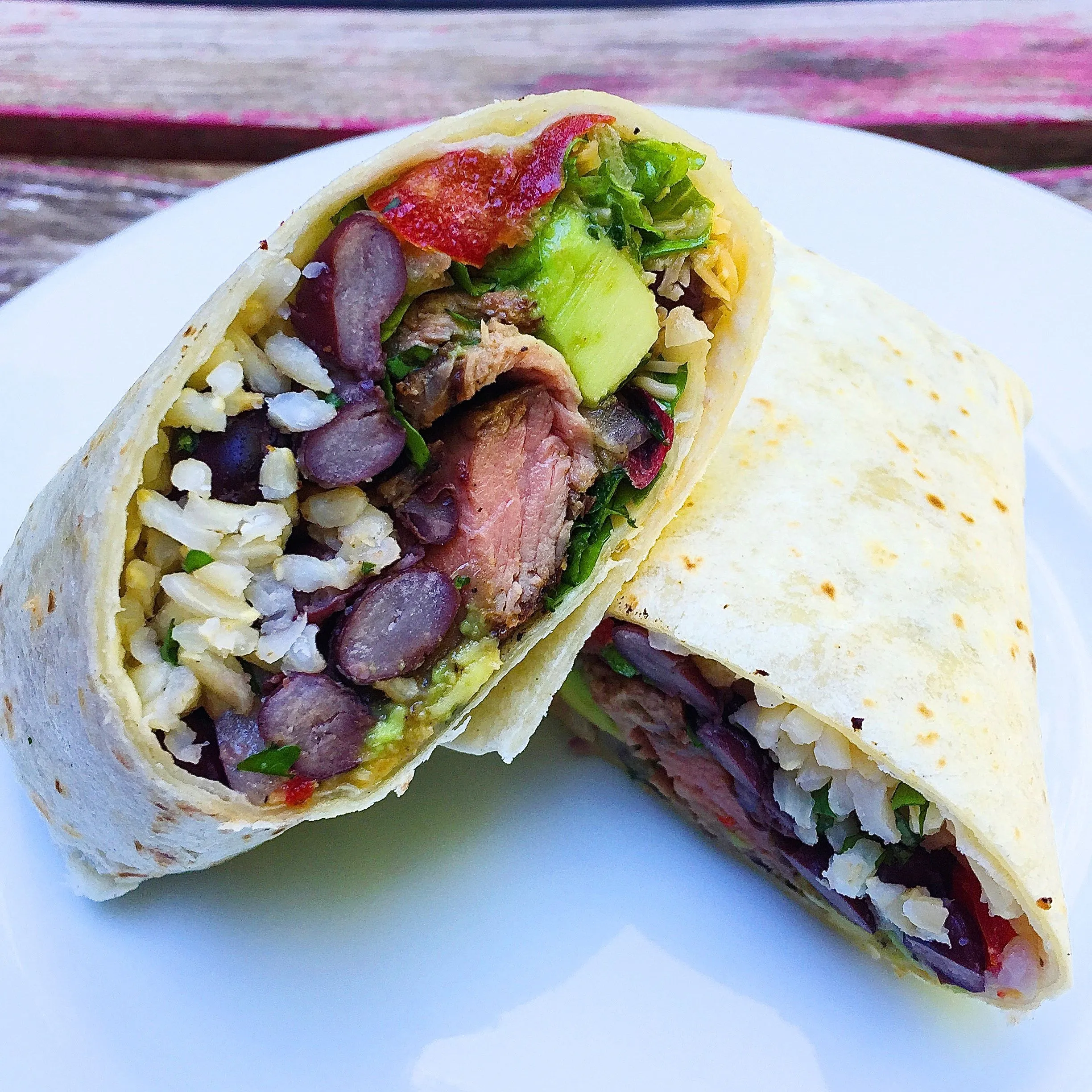 Flank Steak Burrito with Avocado Dip
