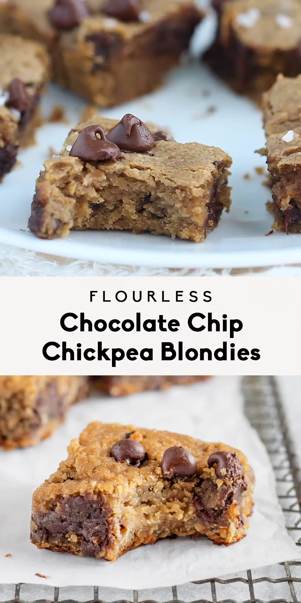 Flourless Chocolate Chip Chickpea Blondies with Sea Salt