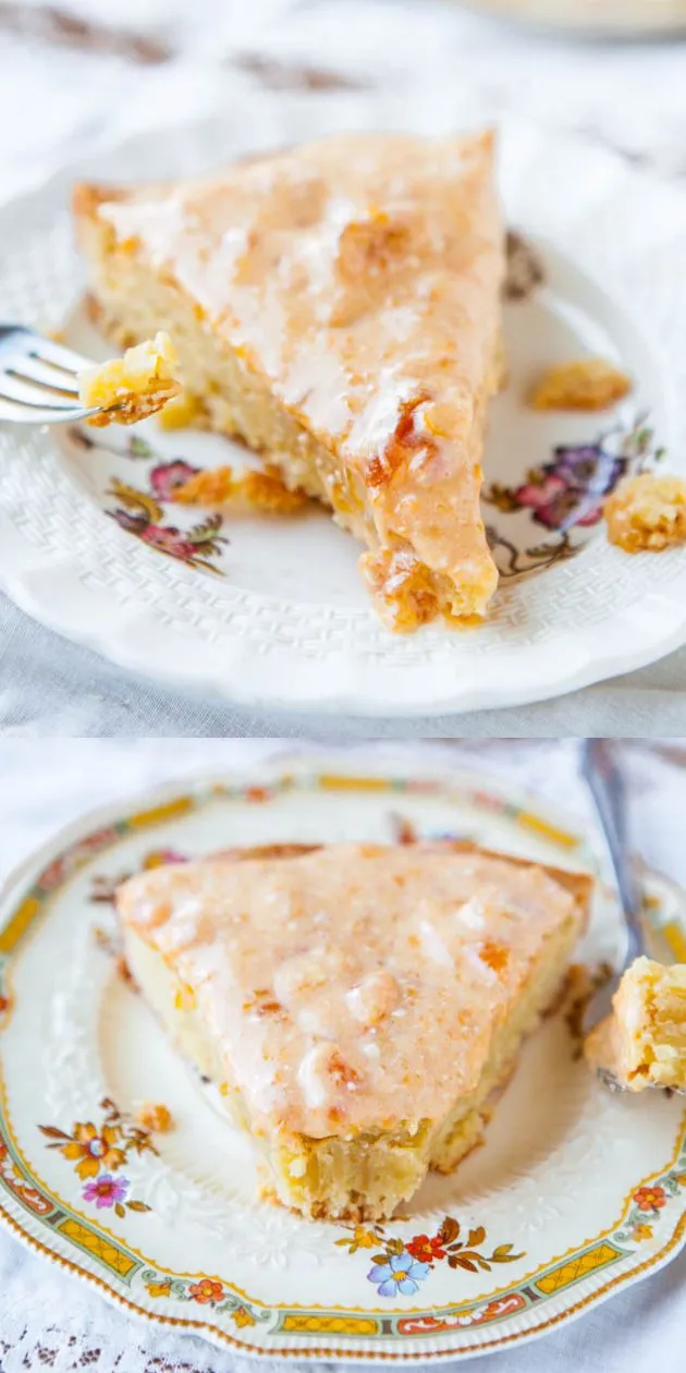 French Almond Cookie Cake with Apricot Cream Cheese Glaze