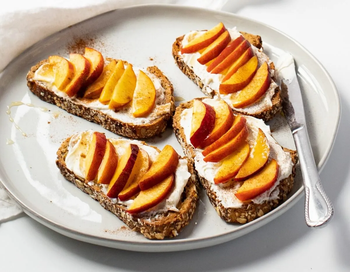 French Toast Sandwich with Cream Cheese Peaches Honey