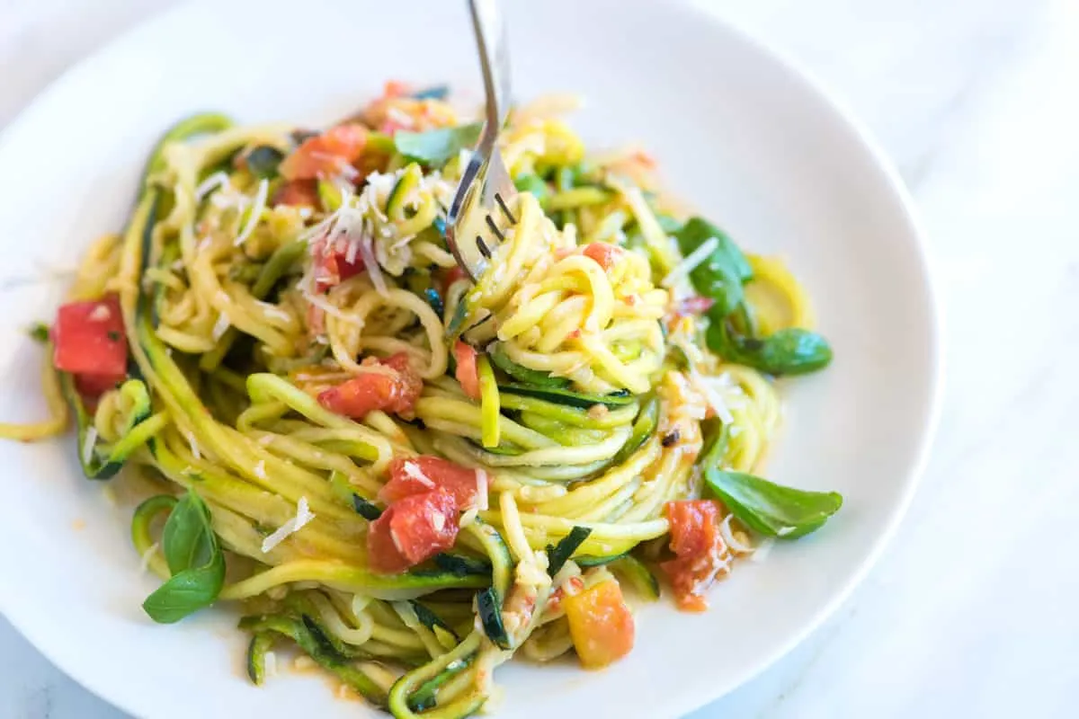 Fresh Zucchini Noodles with Roasted Radishes