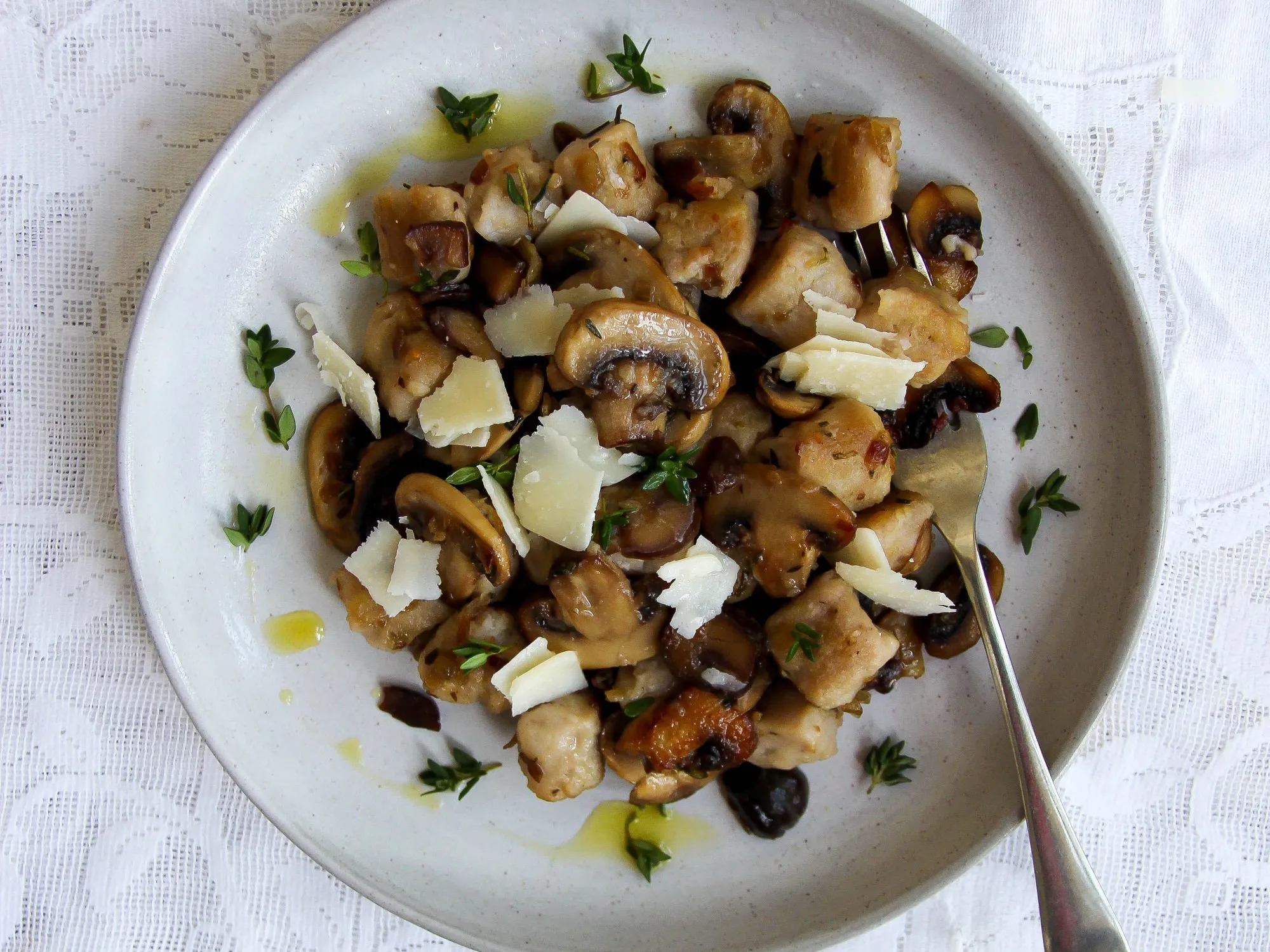 Fried Gnocchi with Garlic Mushrooms and Thyme