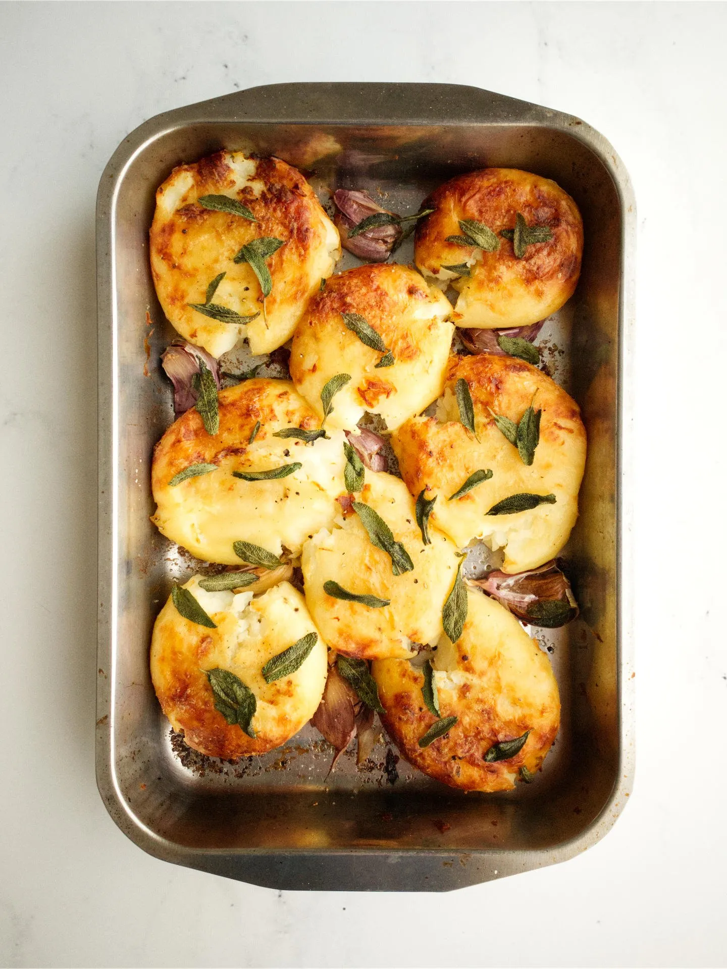 Garlic Roasted Potatoes with Sage and Prosciutto