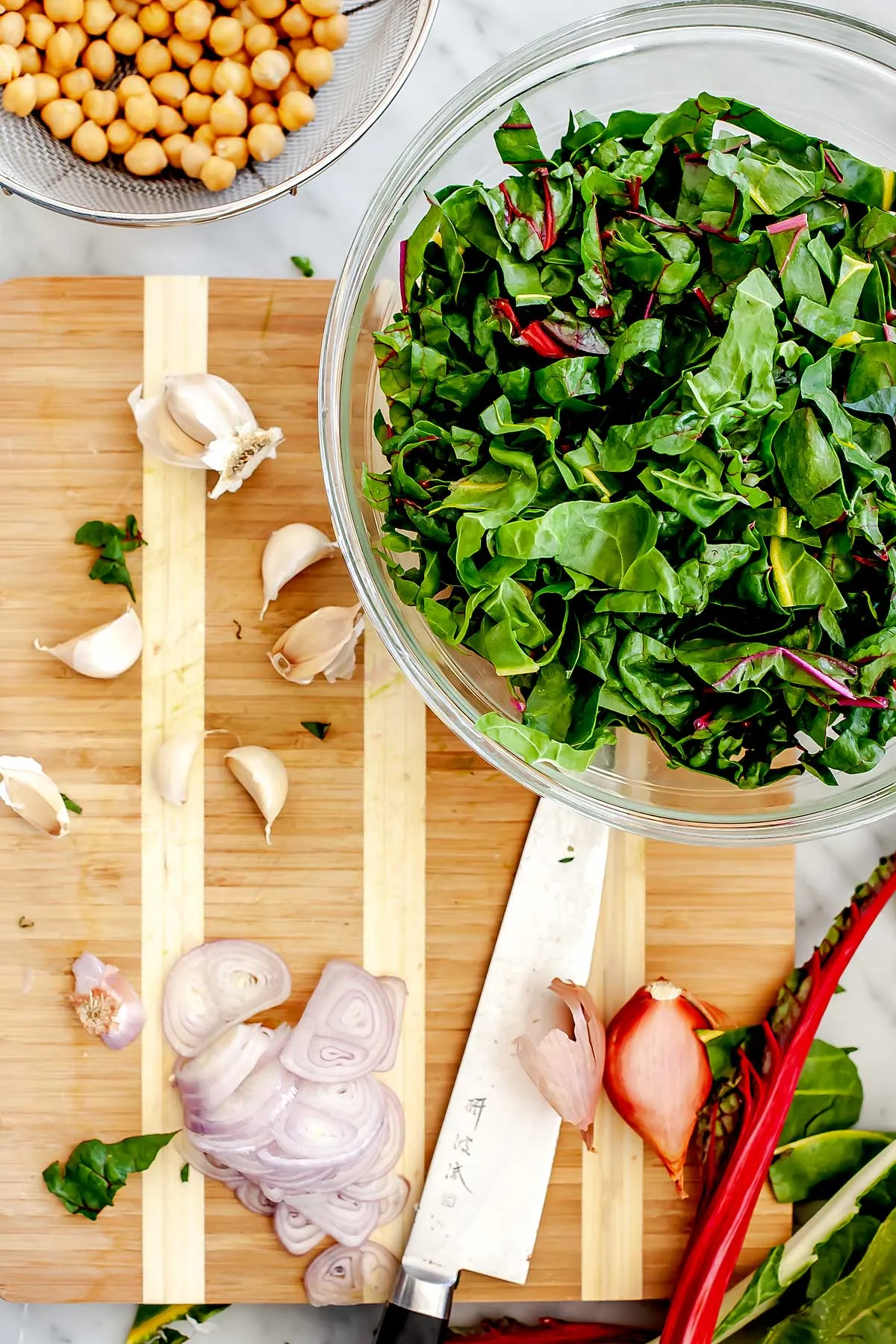 Garlicky Swiss Chard with Sun Dried Tomatoes and Chickpeas