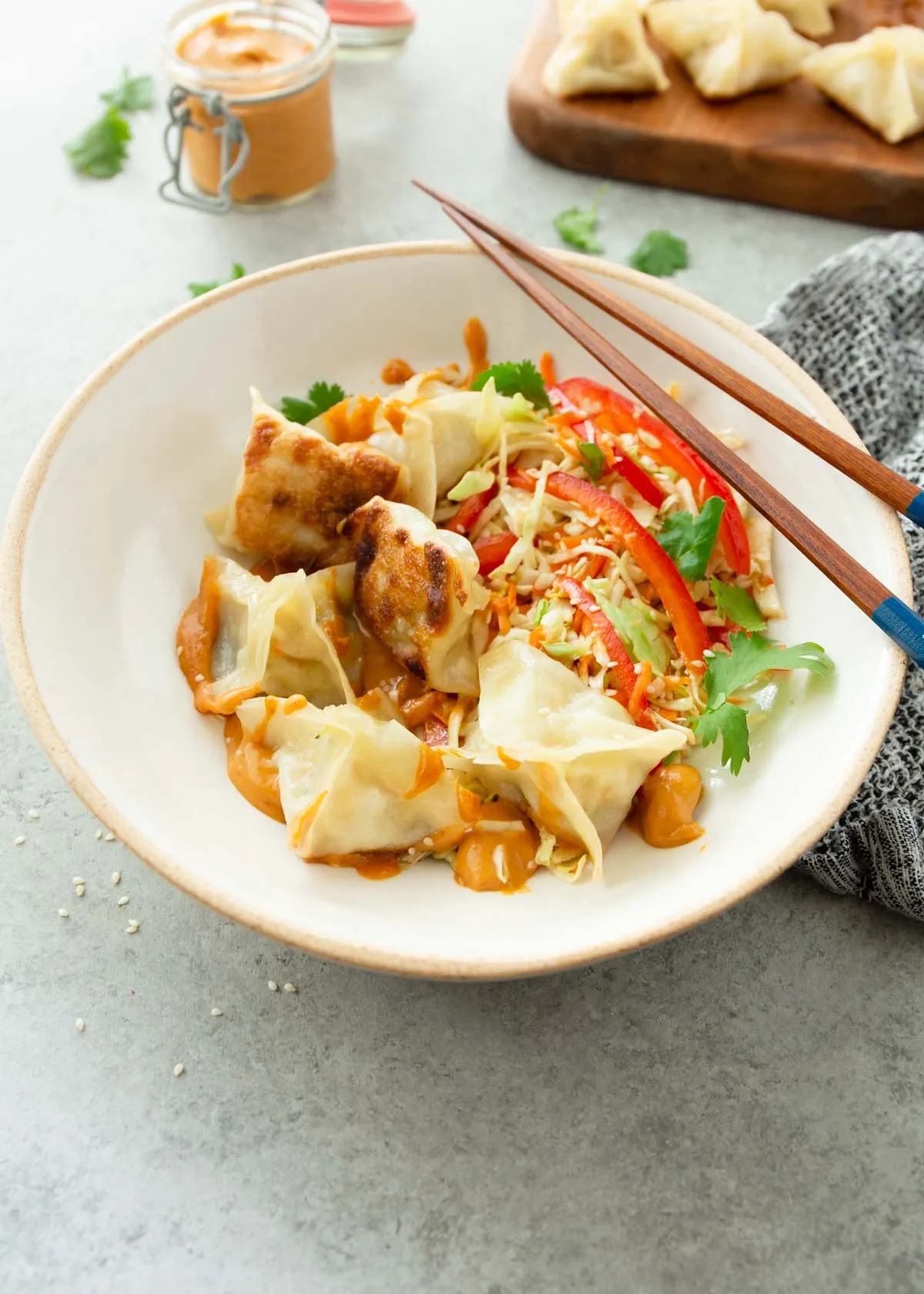 Ginger Shrimp Potstickers with Peanut Dipping Sauce