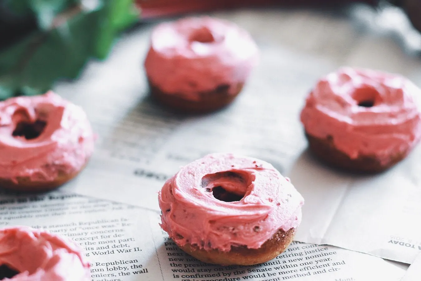 Gluten Free Vanilla Donuts with Pink Beet Frosting
