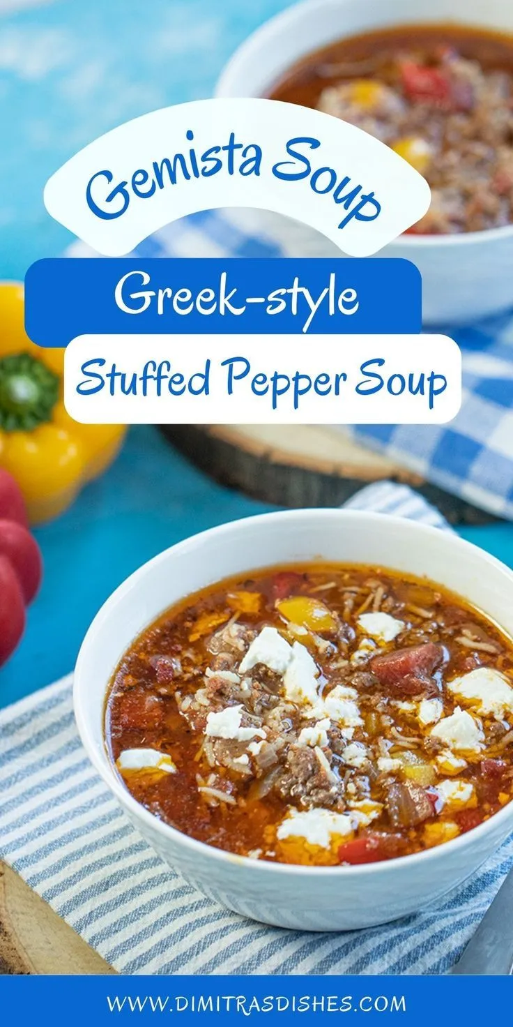 Greek Style Stuffed Pepper Soup (Gemista Soup)