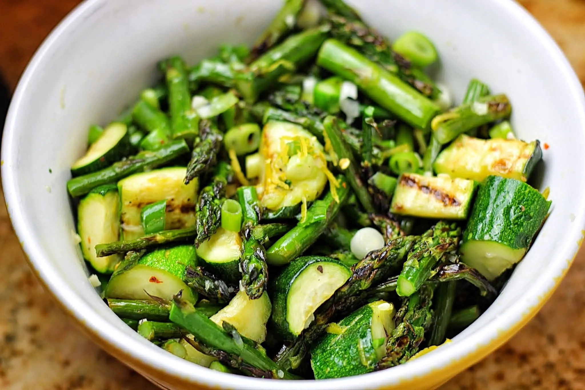 Grilled Asparagus, Green Apple, and Zucchini Salad with Mustard Vinaigrette