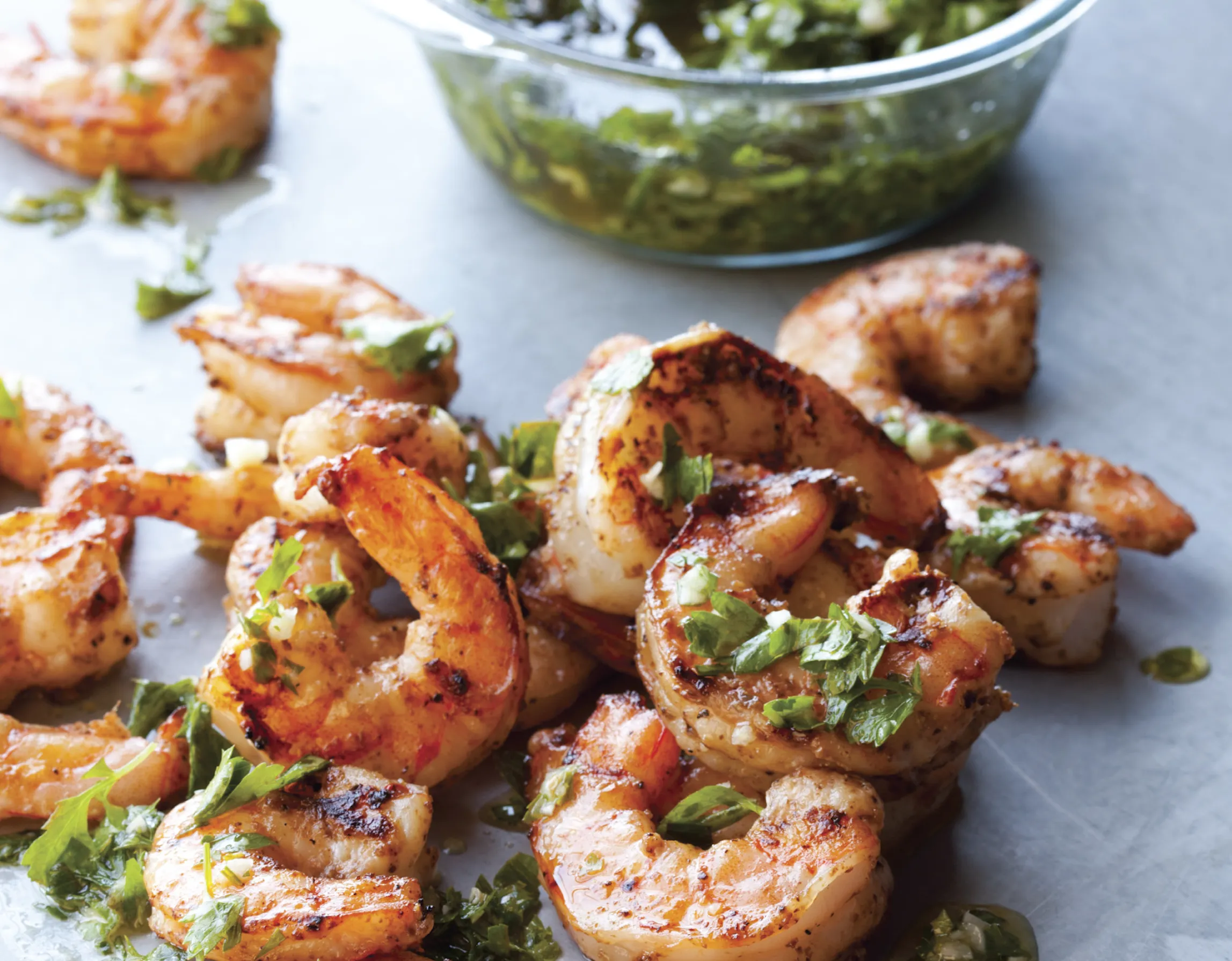 Grilled Shrimp with Lime Powder Parsley Olive Oil Sauce