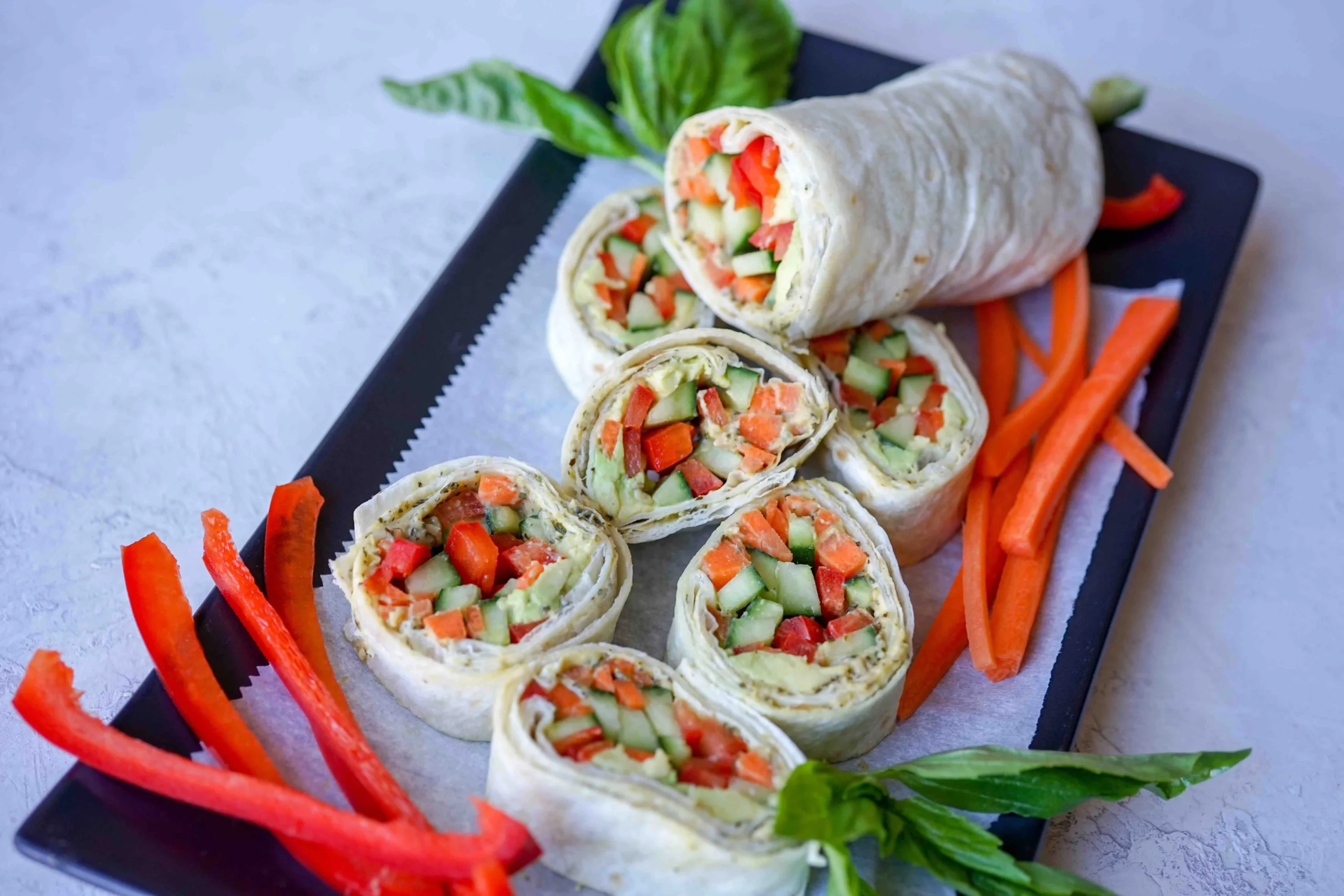Grilled Vegetable Hummus Roll Ups
