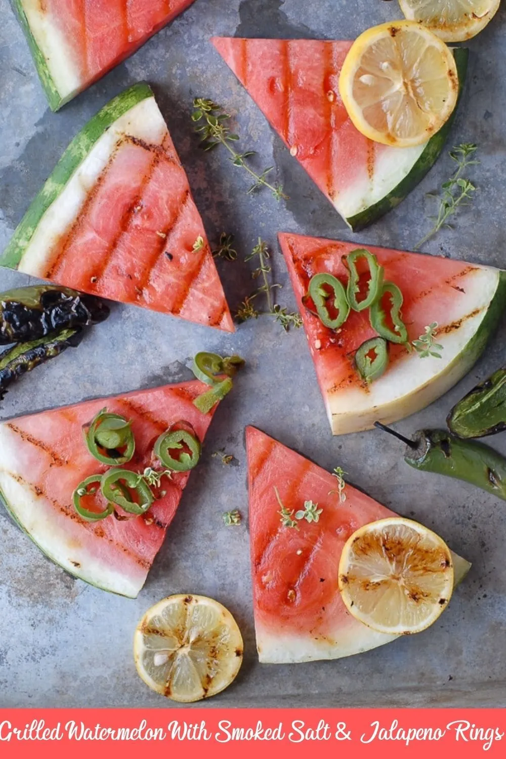 Grilled Watermelon with Smoked Salt and Jalapeno Rings