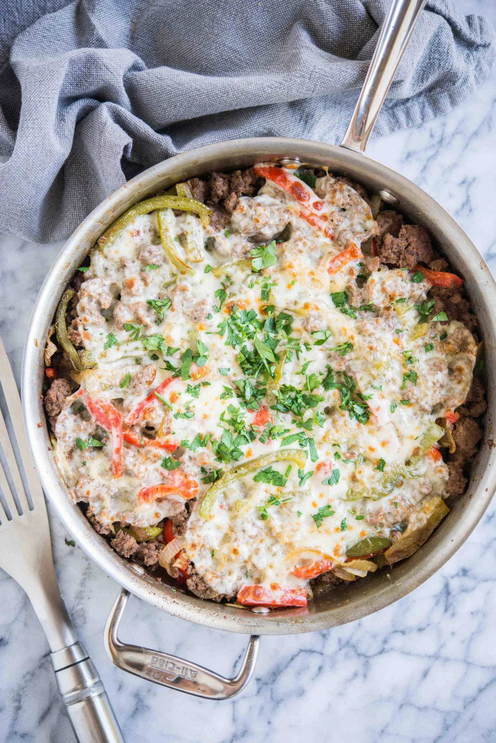 Ground Beef Cheesesteak Skillet