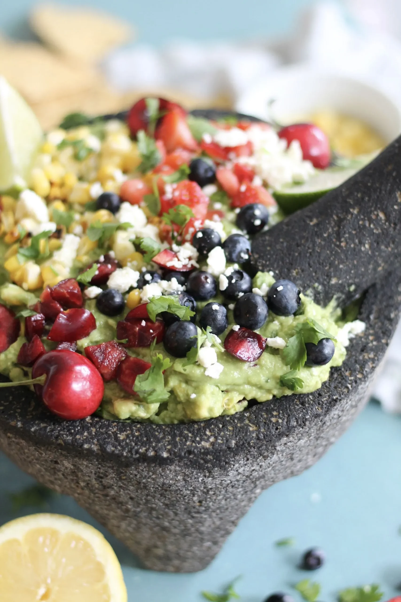 Guacamole with Cherries, Gorgonzola, and Walnuts