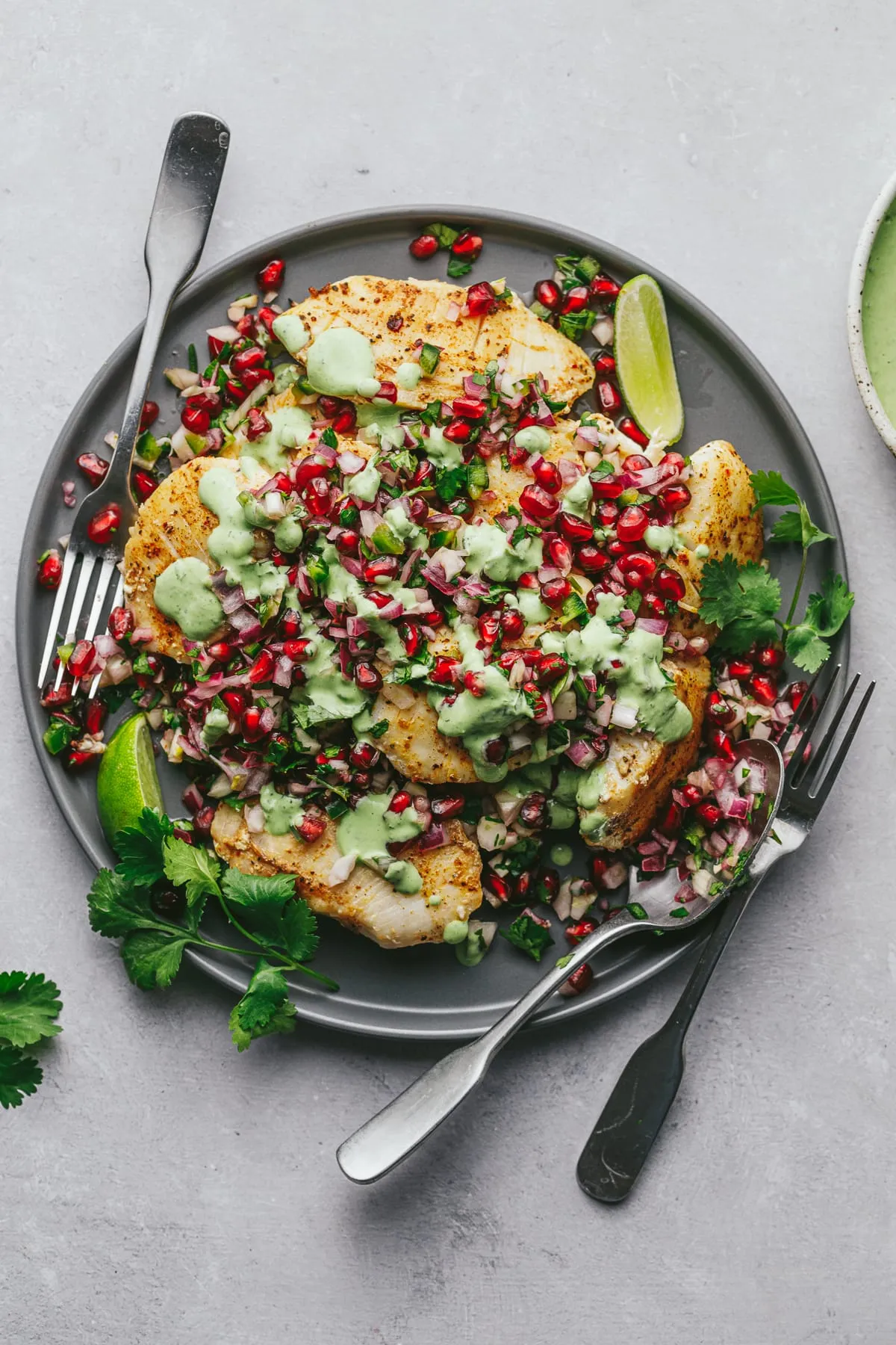 Halibut Cheeks with Pomegranate Salsa