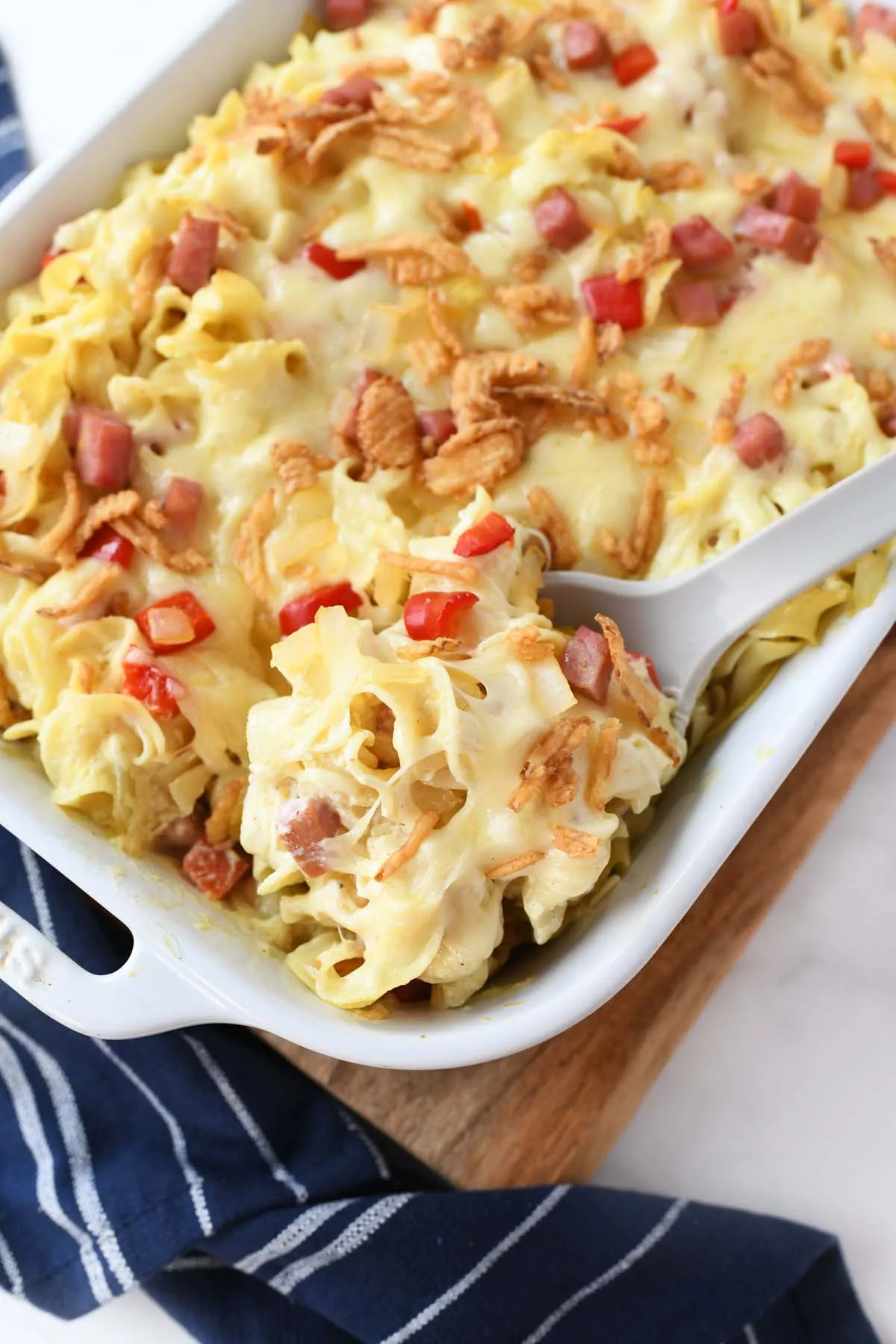 Ham and Noodle Casserole with Swiss Cheese