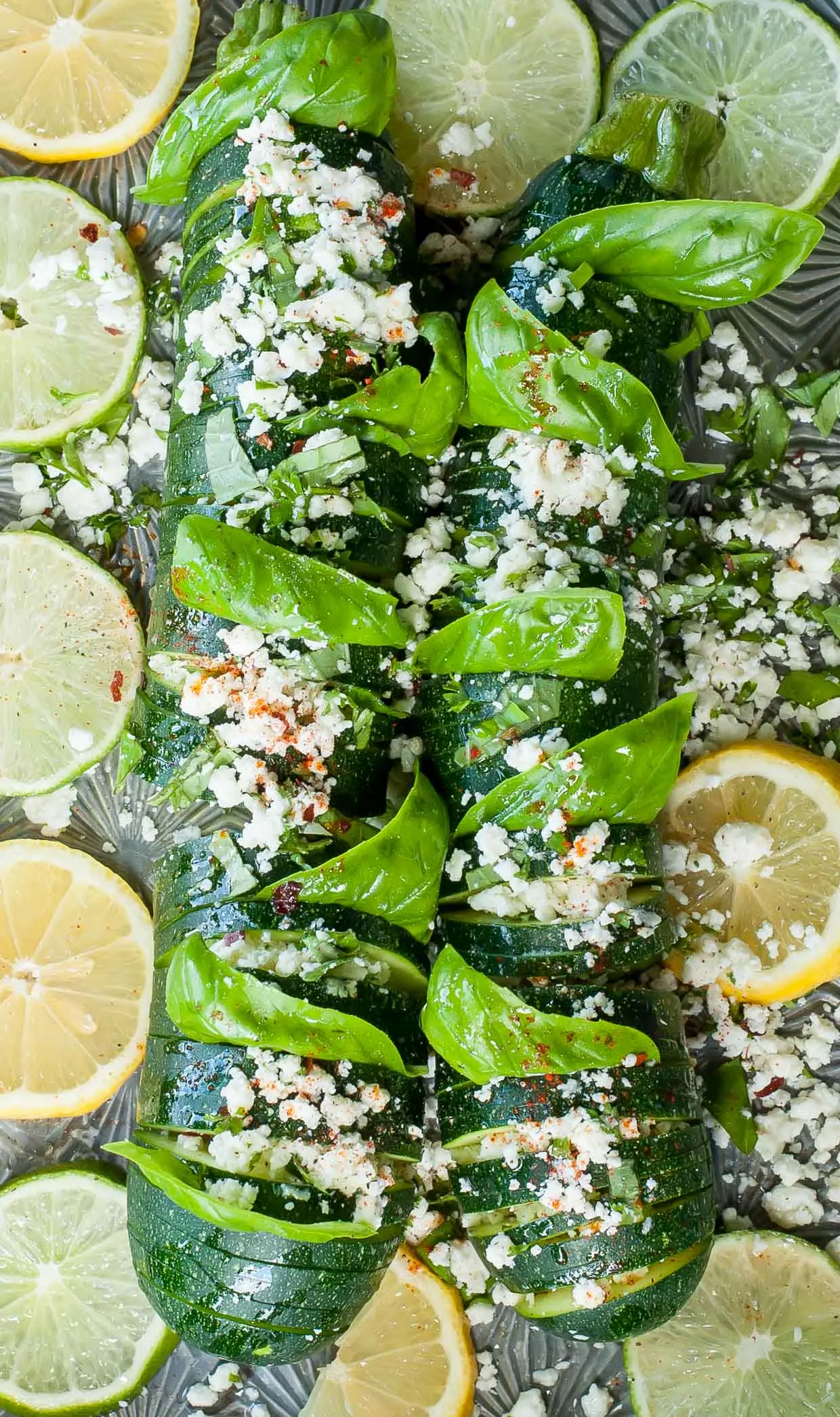 Hasselback Zucchini with Lemon Basil and Feta
