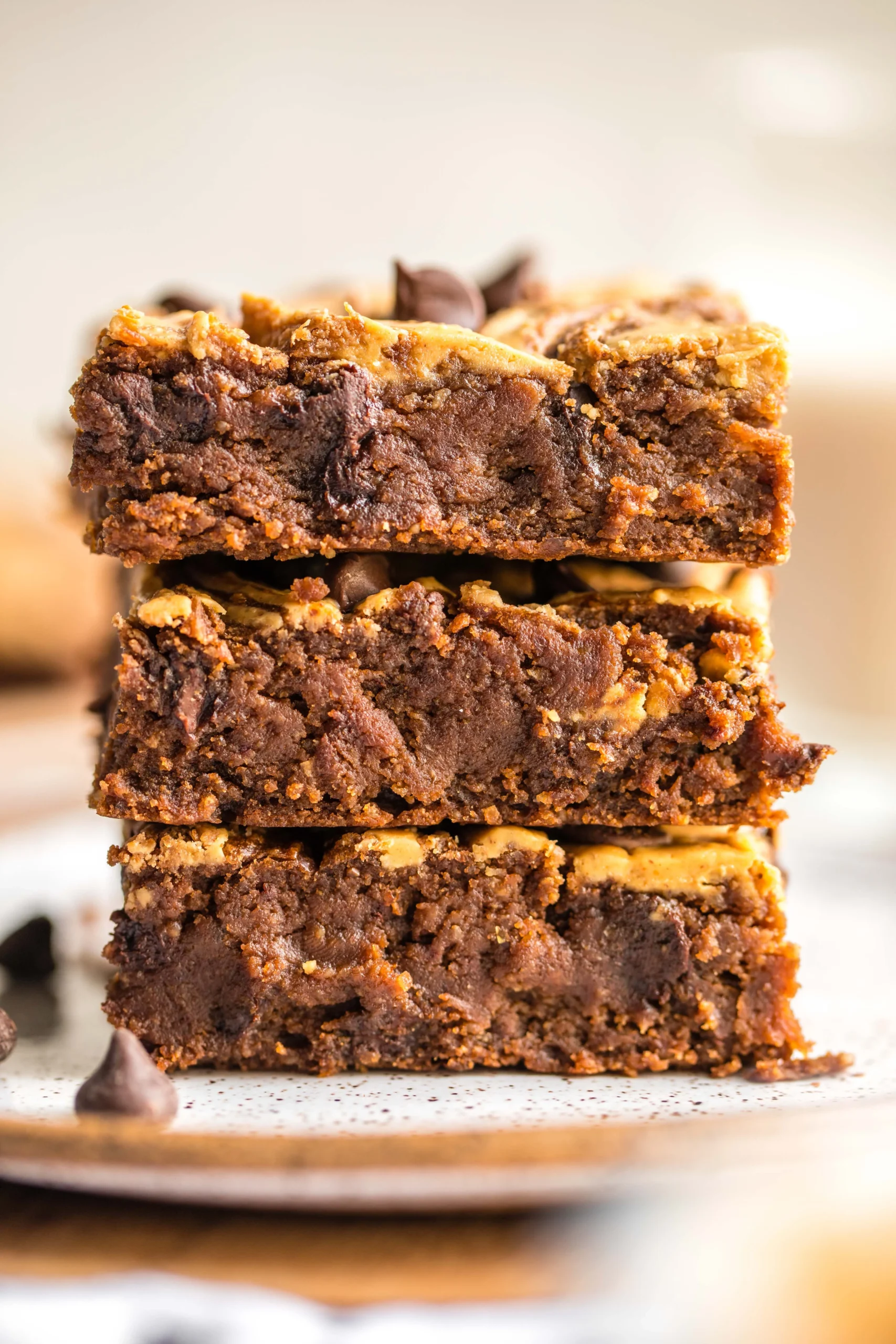 Healthy Fudgy Dark Chocolate Brownies with Peanut Butter Frosting
