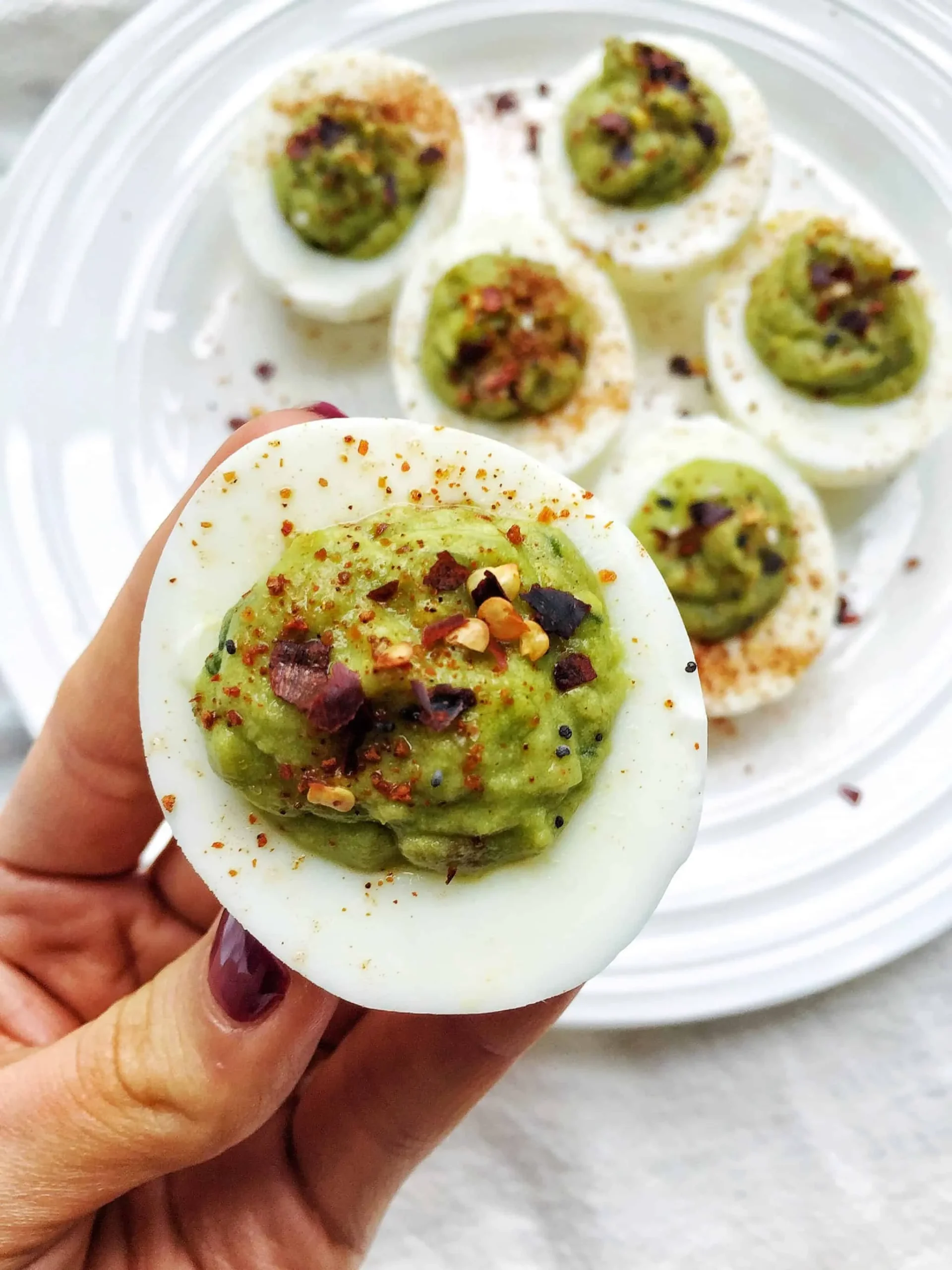 Healthy Guacamole Deviled Eggs (Gluten Free)