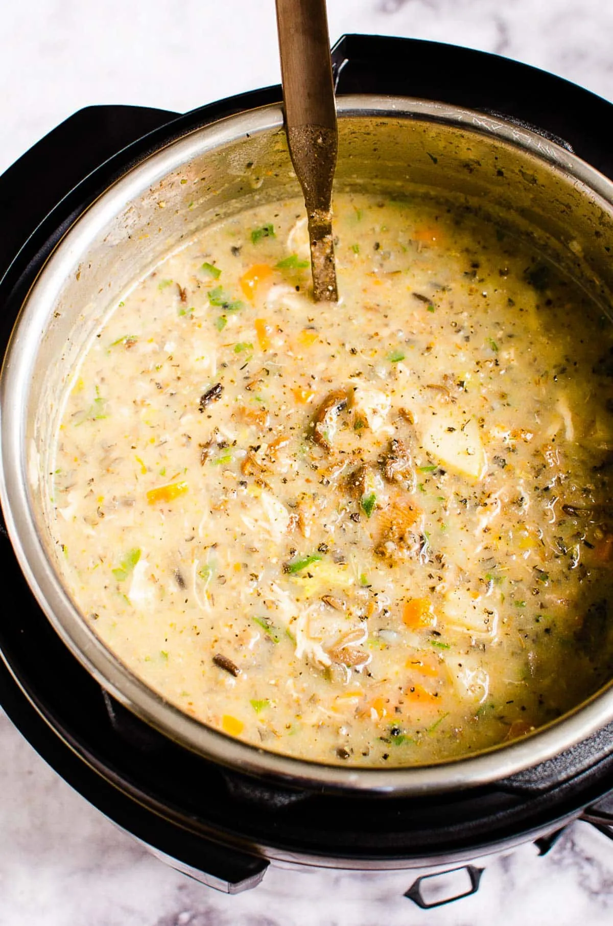 Healthy Instant Pot Chicken and Wild Rice Soup