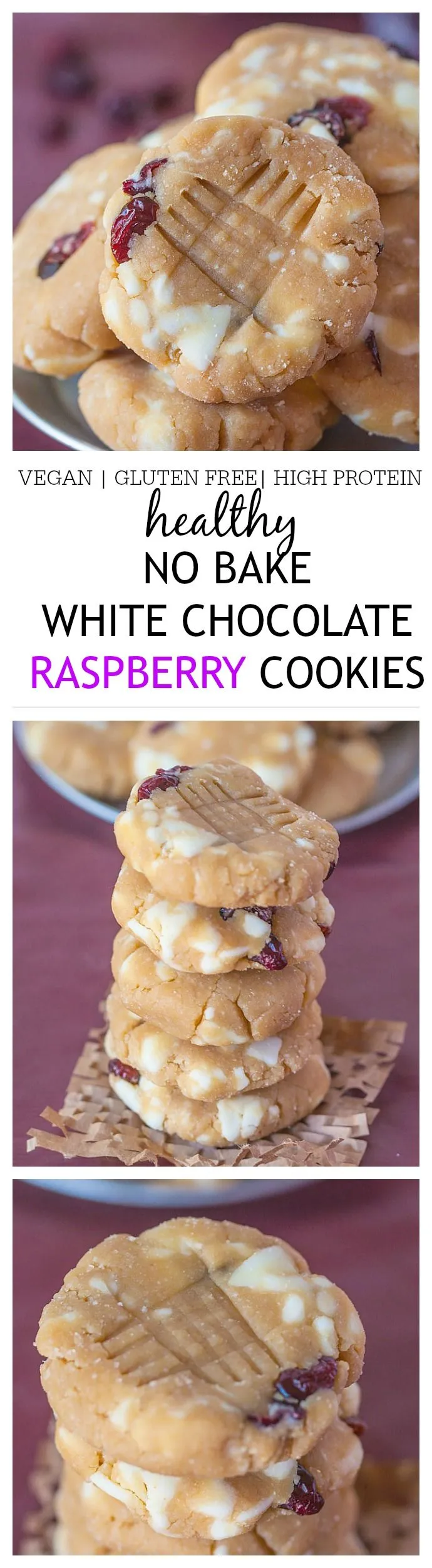 Healthy No Bake White Chocolate Raspberry Protein Cookies
