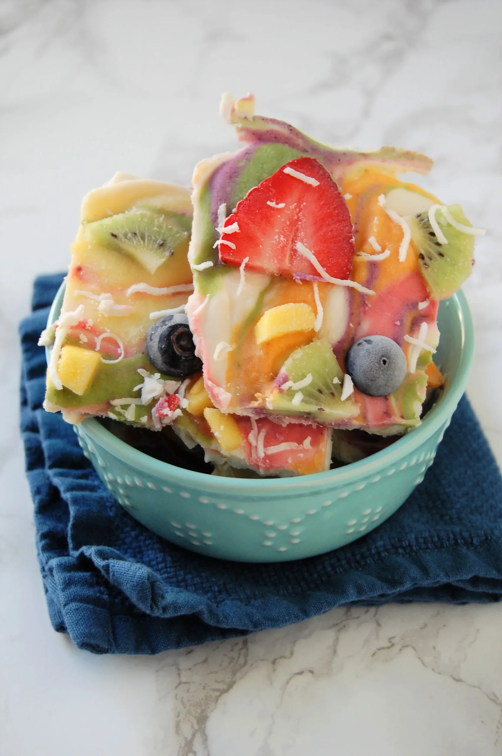 Healthy Rainbow Fruit Frozen Yogurt Bark