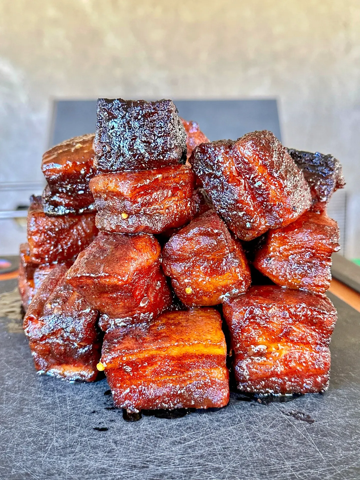 Hot Honey Smoked Pork Belly Burnt Ends