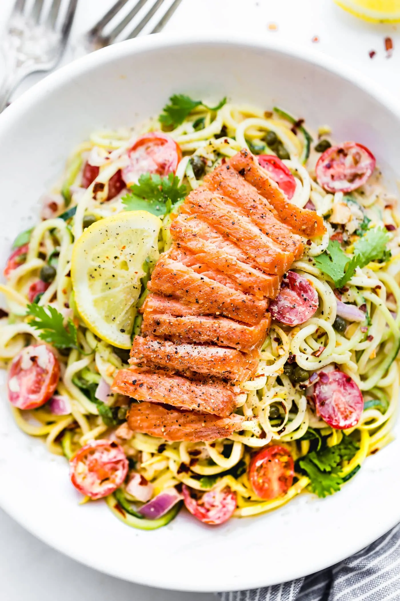 Hot Smoked Salmon with Zucchini Salad