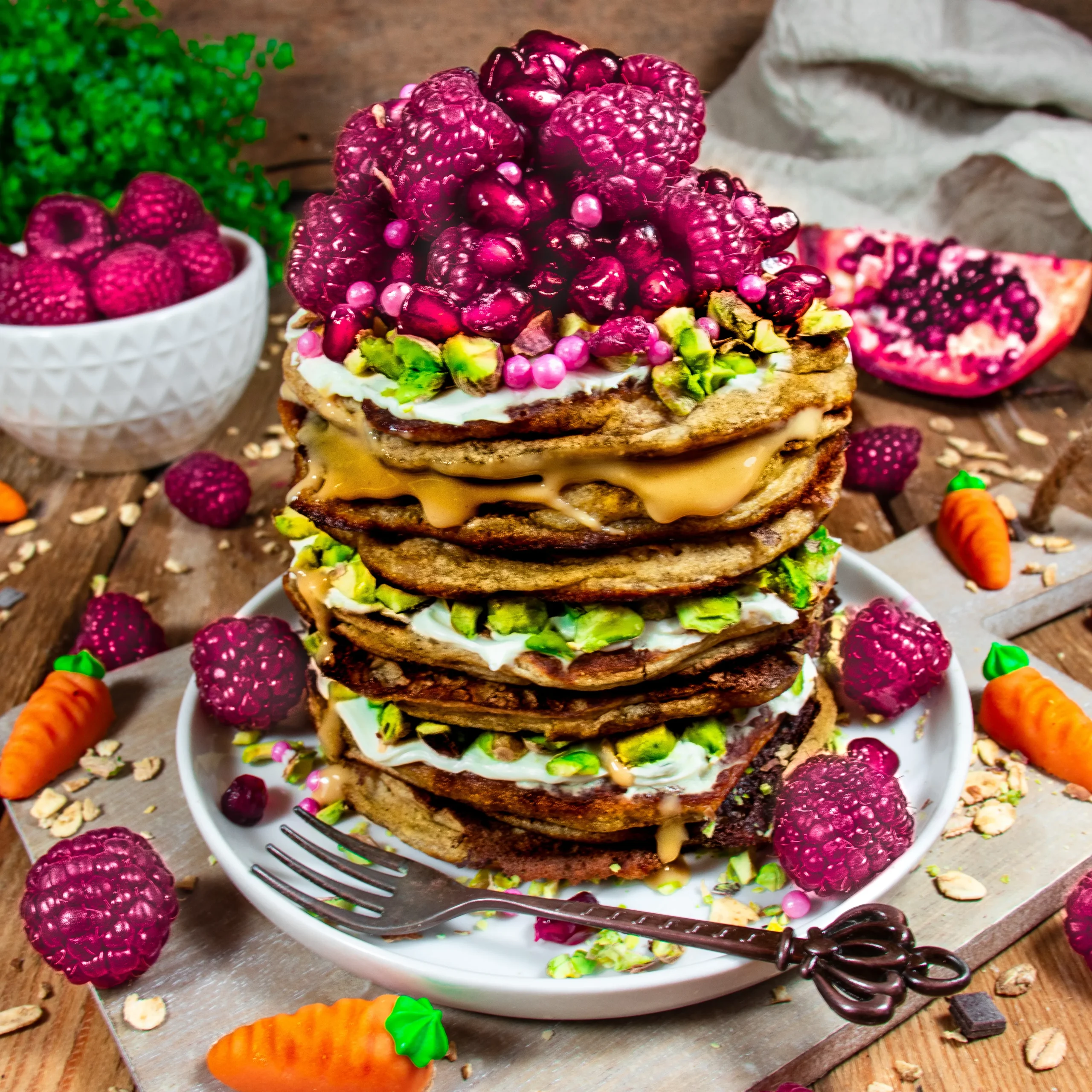 Karottenkuchen Pancakes mit Kokossahne