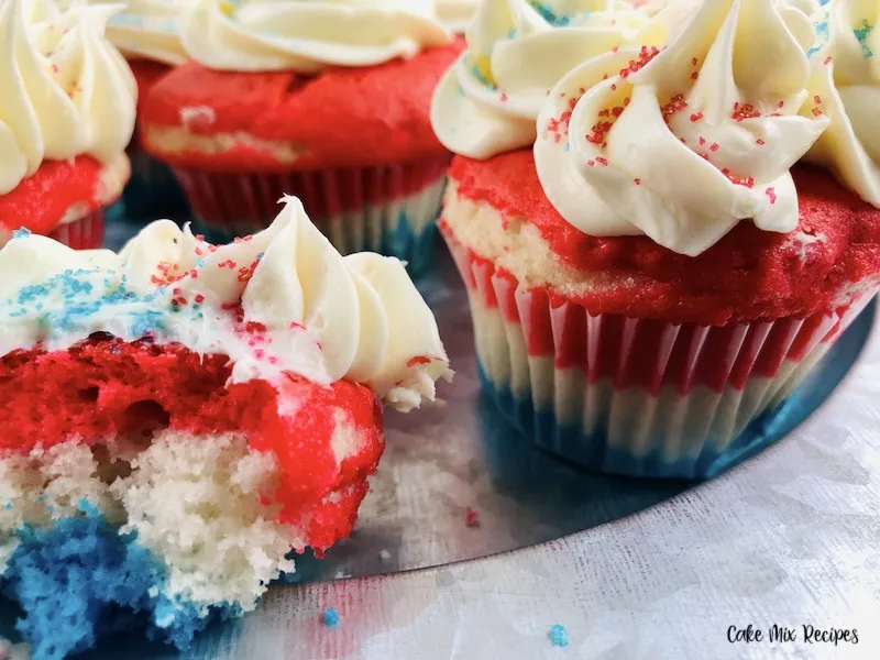Layered Red White Blue Vanilla Cupcakes with Fool Proof Cream Cheese Frosting