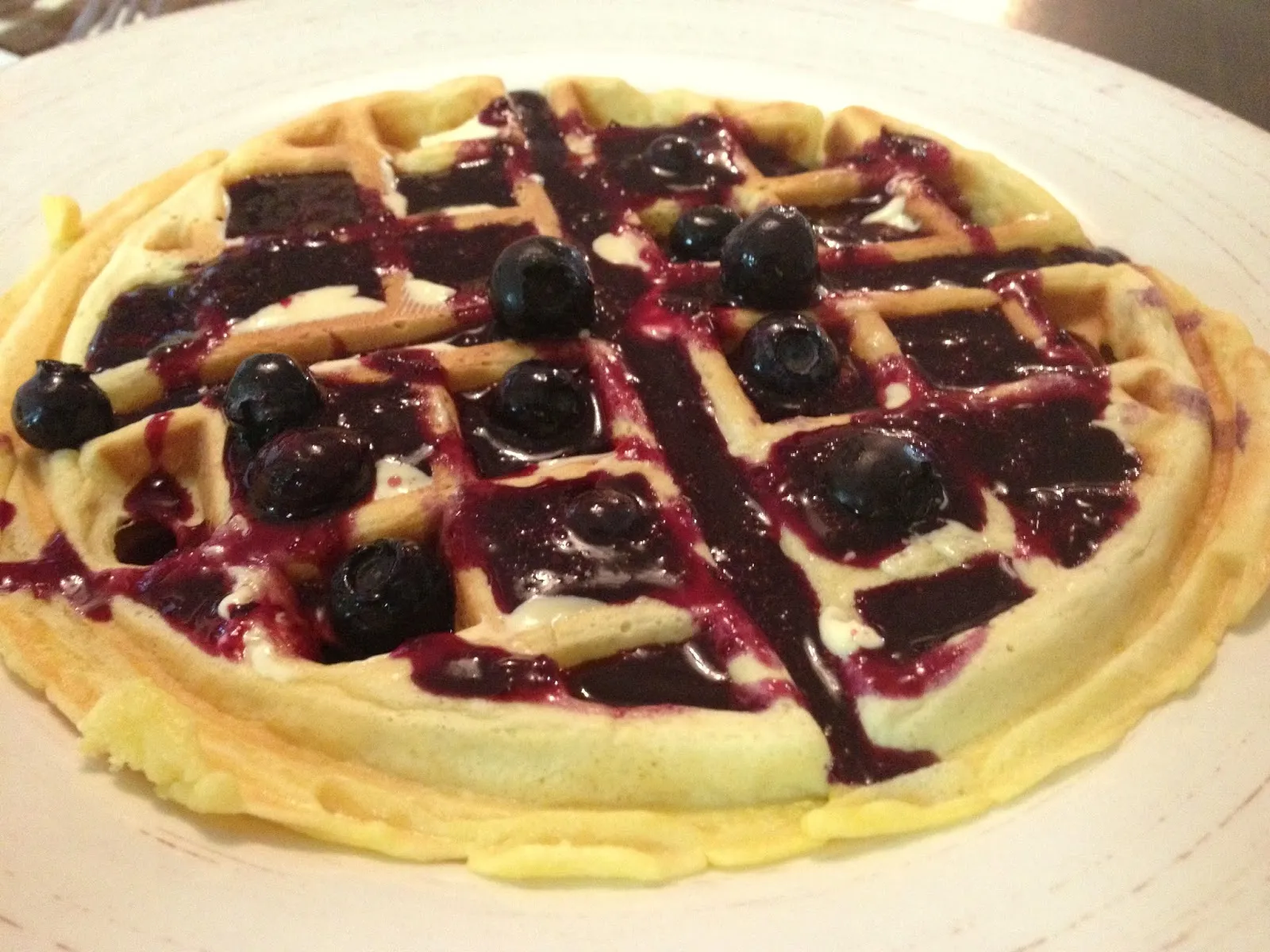 Lemon Belgian Waffles with Blueberry Syrup