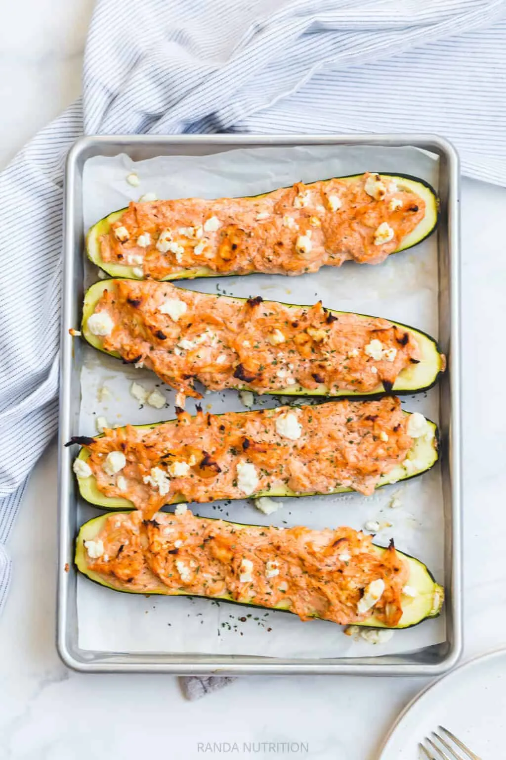 Low Calorie Buffalo Zucchini Stuffed Boats
