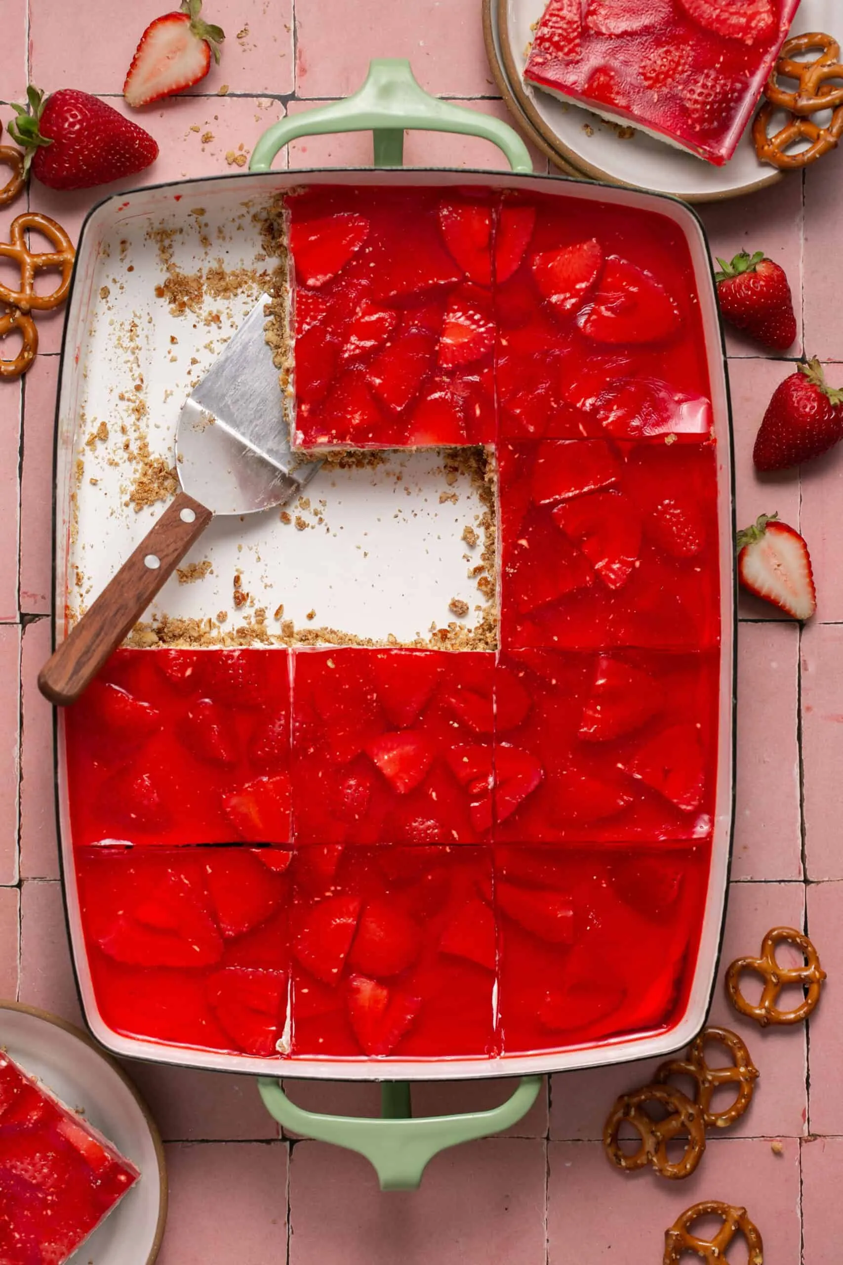 Low Sugar Strawberry Pretzel Salad Dessert