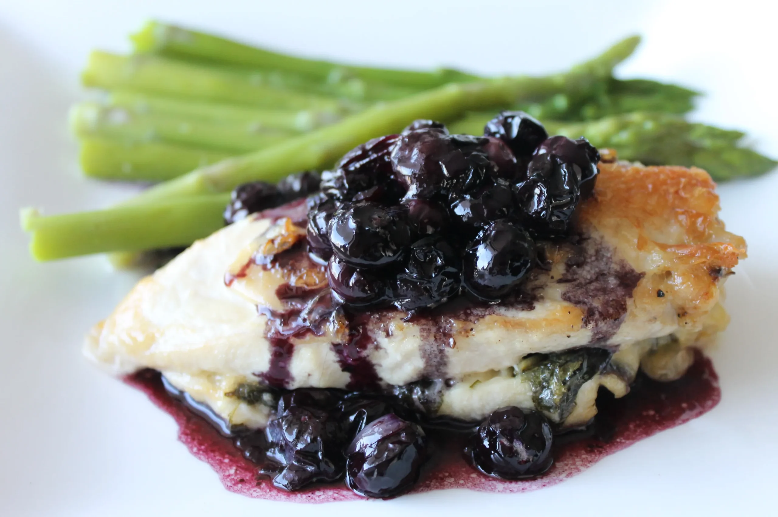 Maple Blueberry Chicken Stuffed with Canadian Brie and Basil Creme