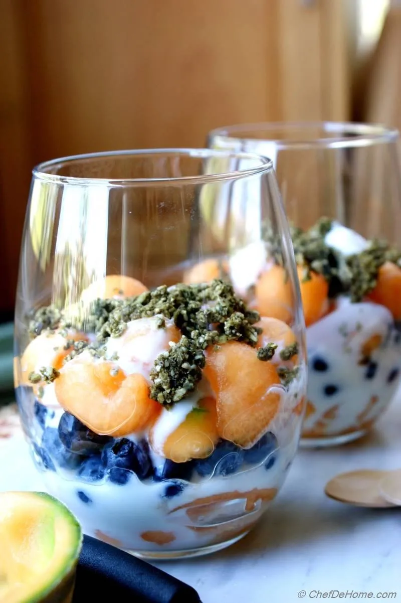 Melon Blueberry and Yogurt Parfait with Hemp Cereal