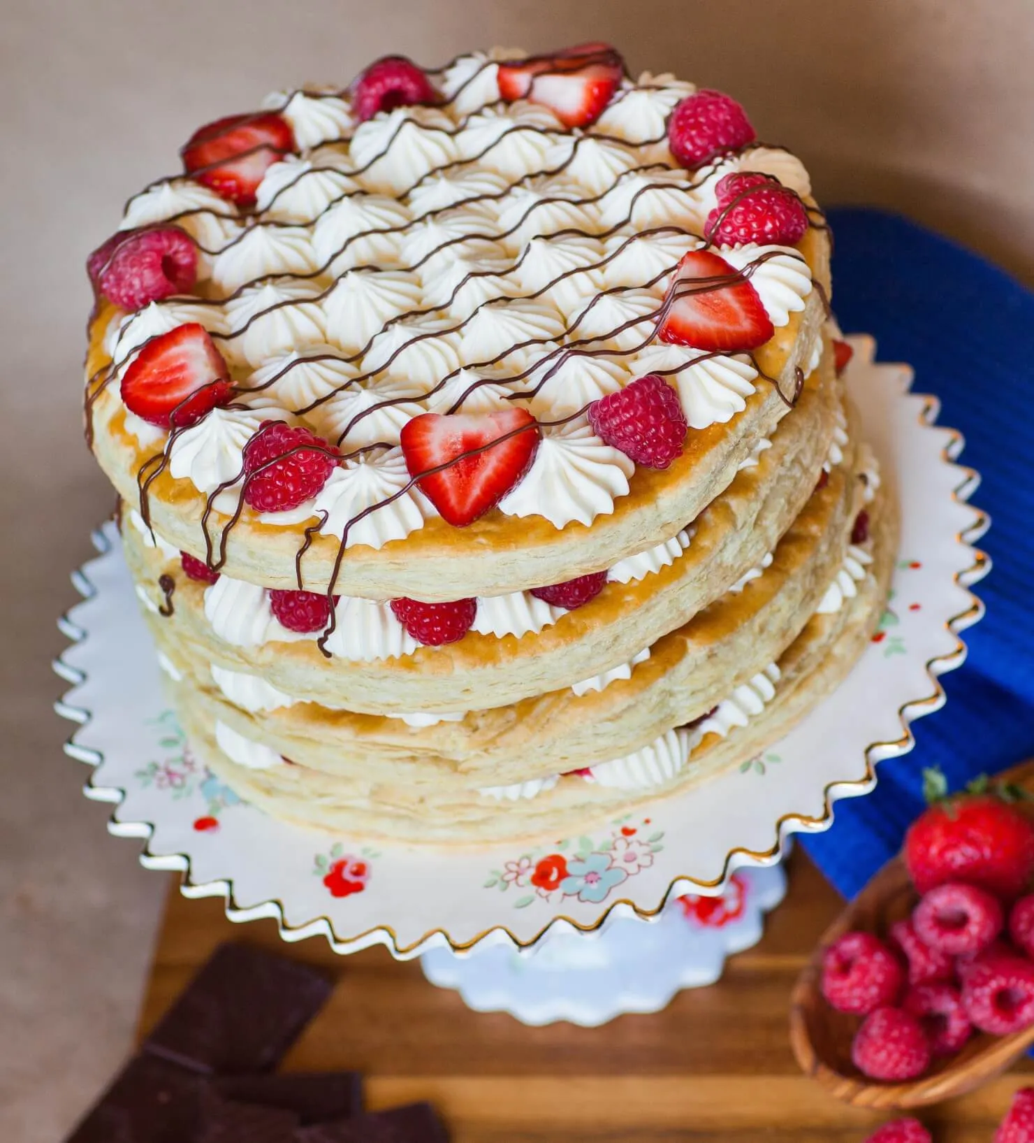 Mille Feuille of Benne Wafers Pastry Cream and Berries