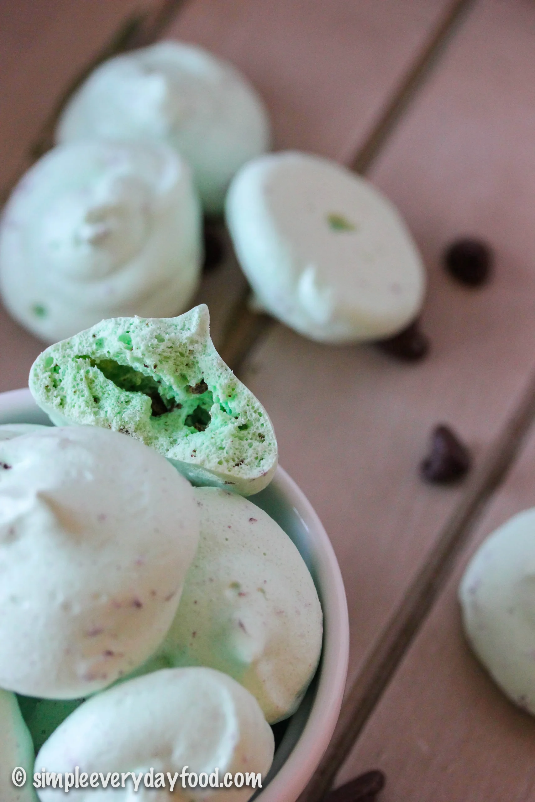 Mint Chocolate Chip Meringues