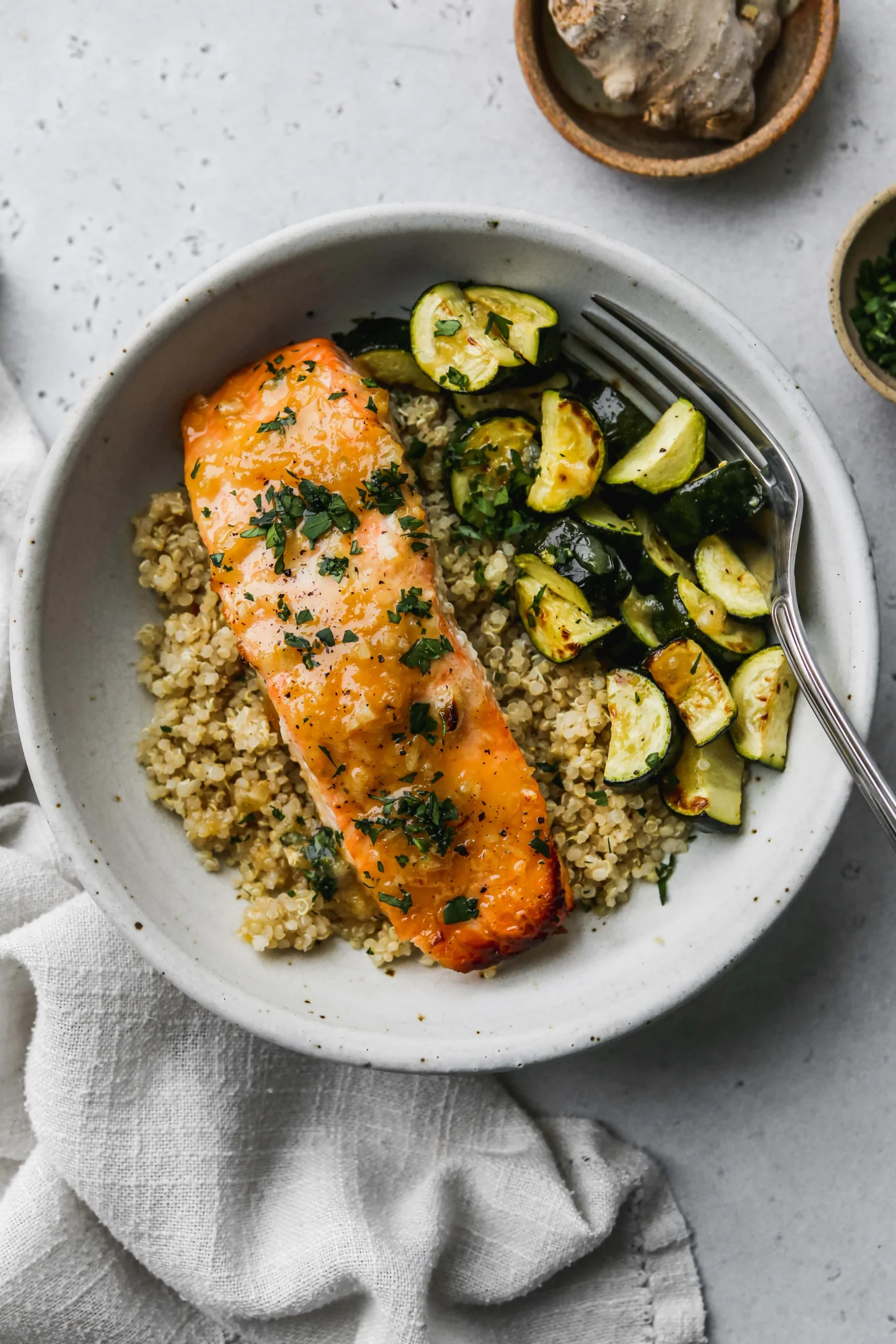 Miso Maple Broiled Salmon Bite Bowls