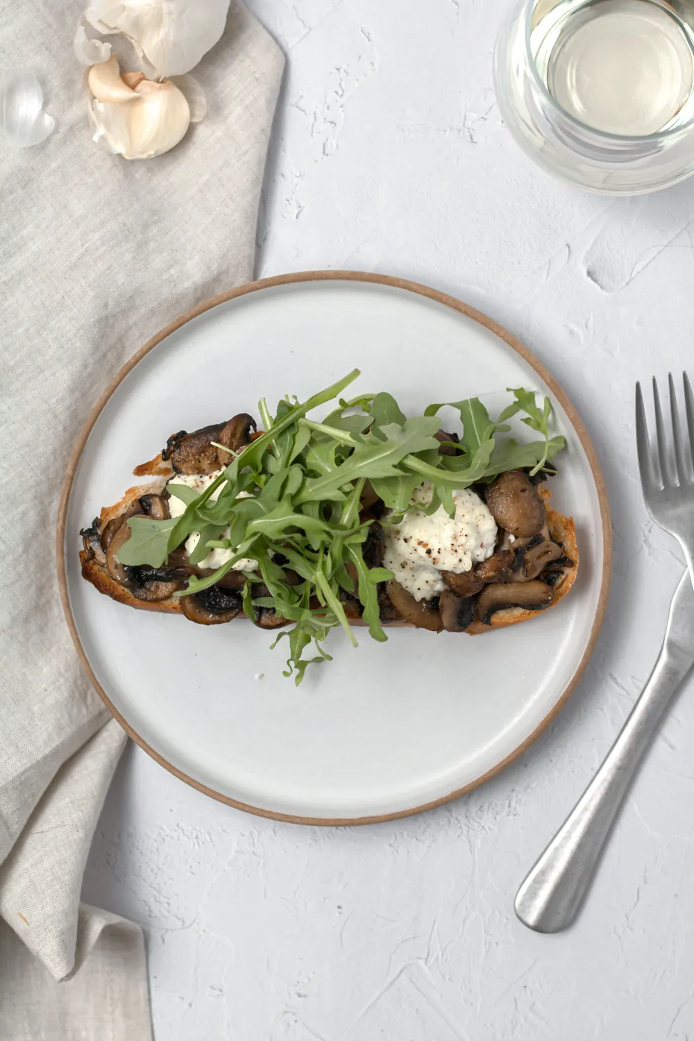 Mushroom Arugula and Tomato Toast with Remoulade