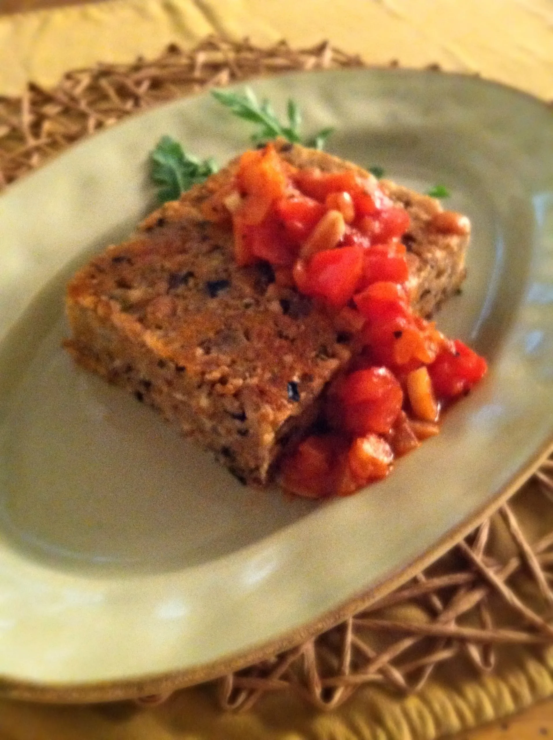 Mushroomnut Roast with Warm Fresh Tomato Sauce
