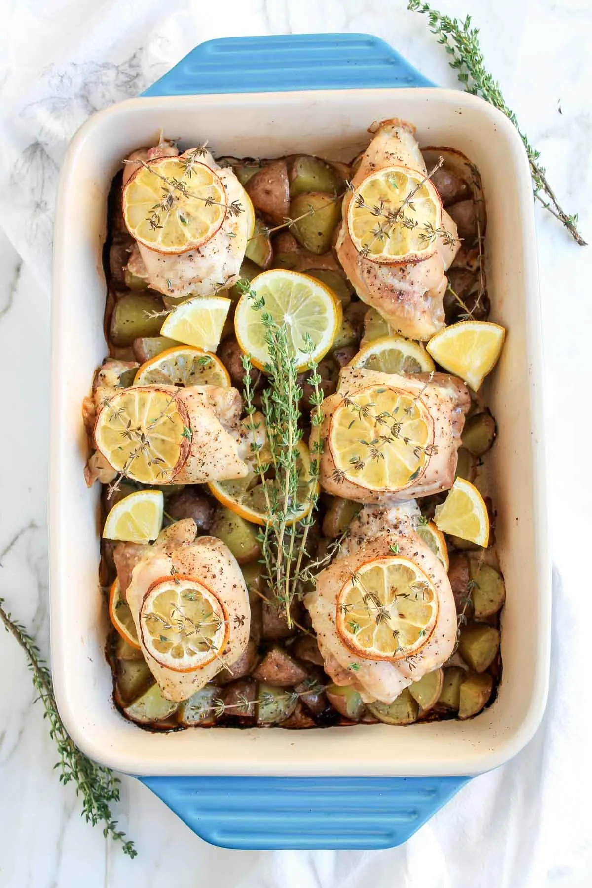 One Pan Lemon Thyme Roasted Chicken Thighs