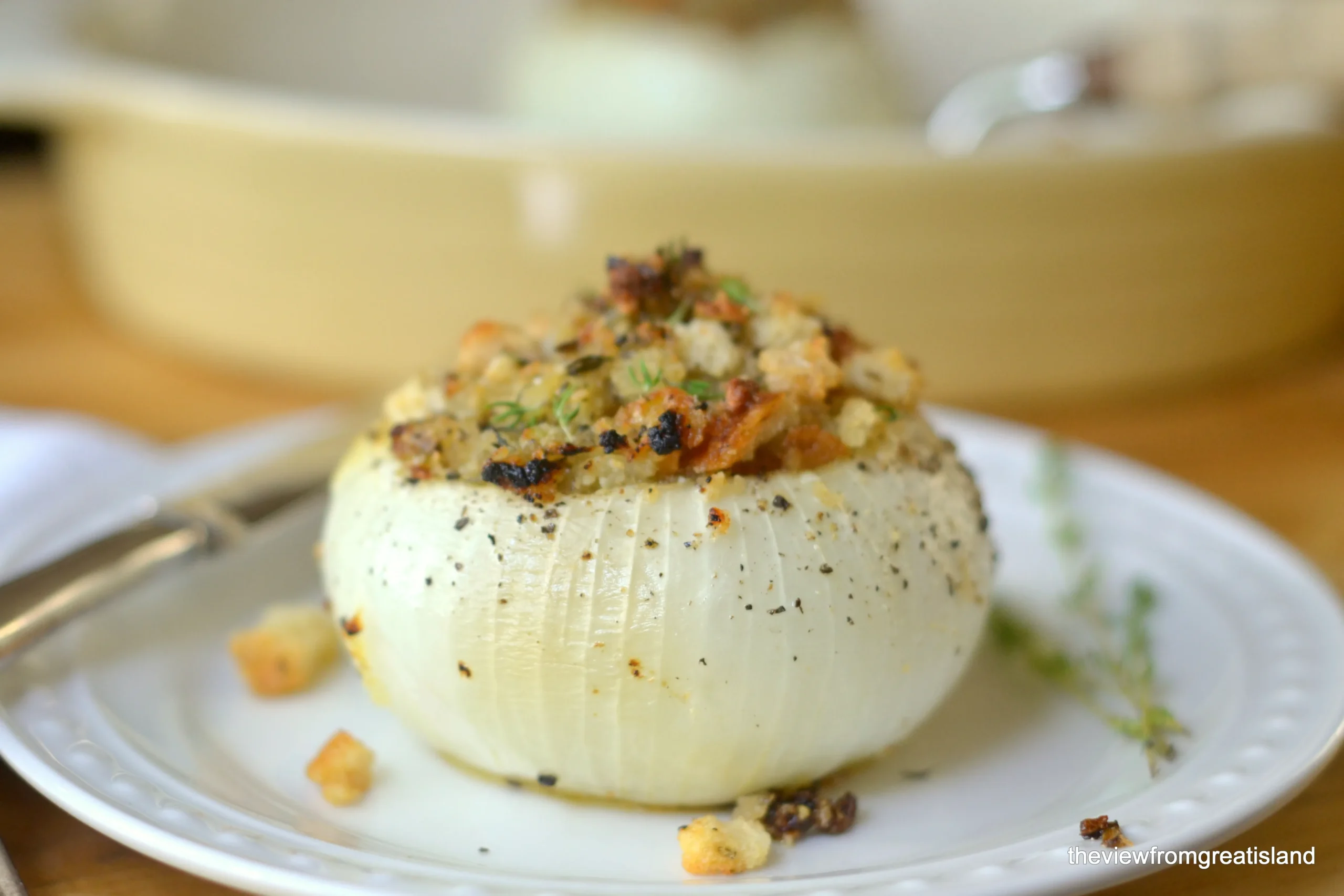 Onions Stuffed with Pecans, Mushrooms, and Rice