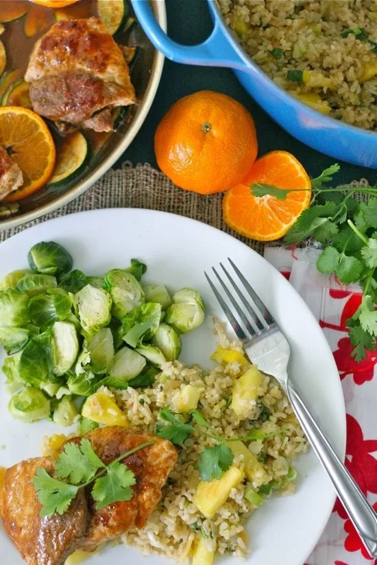 Orange Hoisin Glazed Pork Medallions with Pineapple Fried Brown Rice