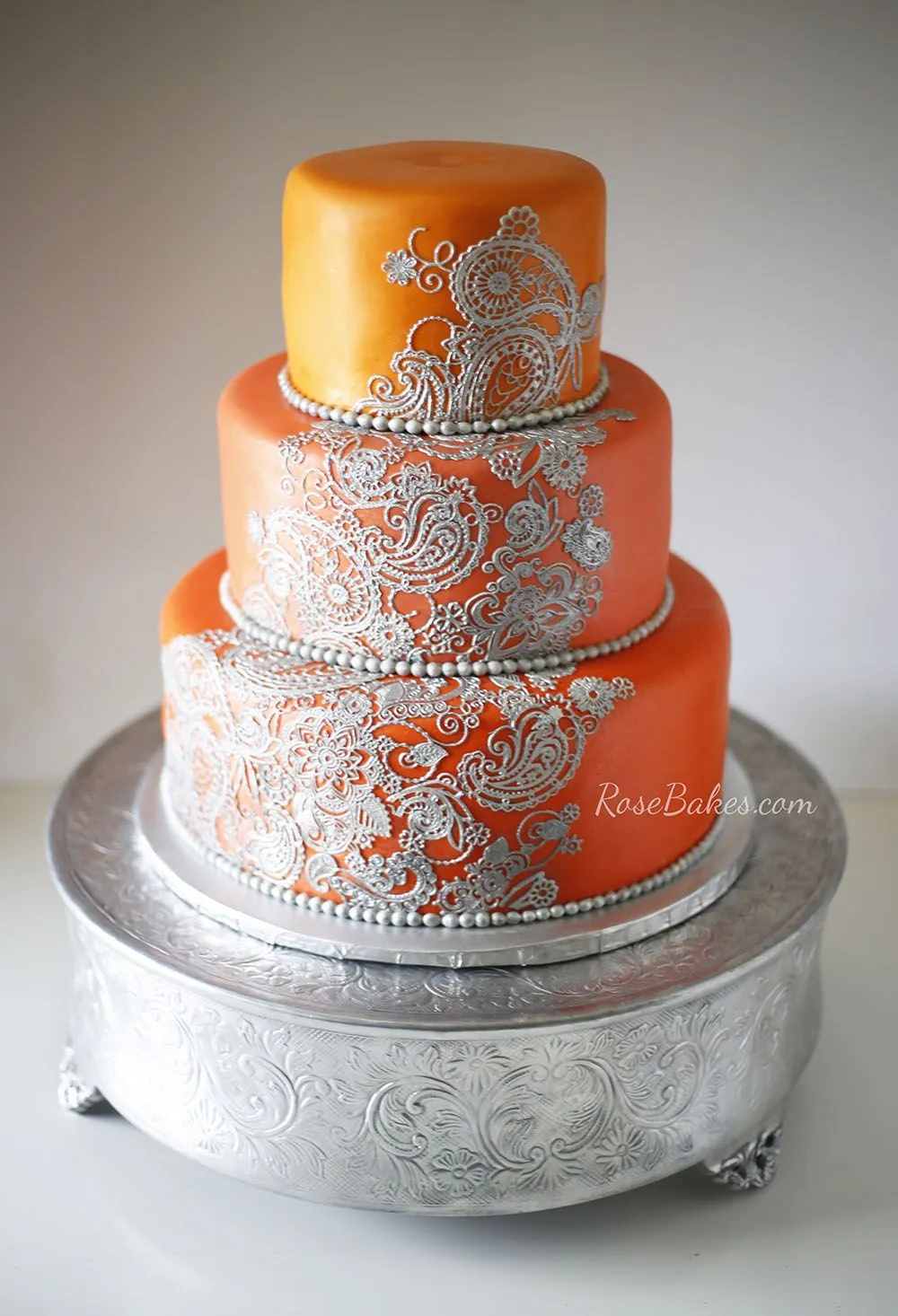 Orange Silver Mehndi Henna Cake
