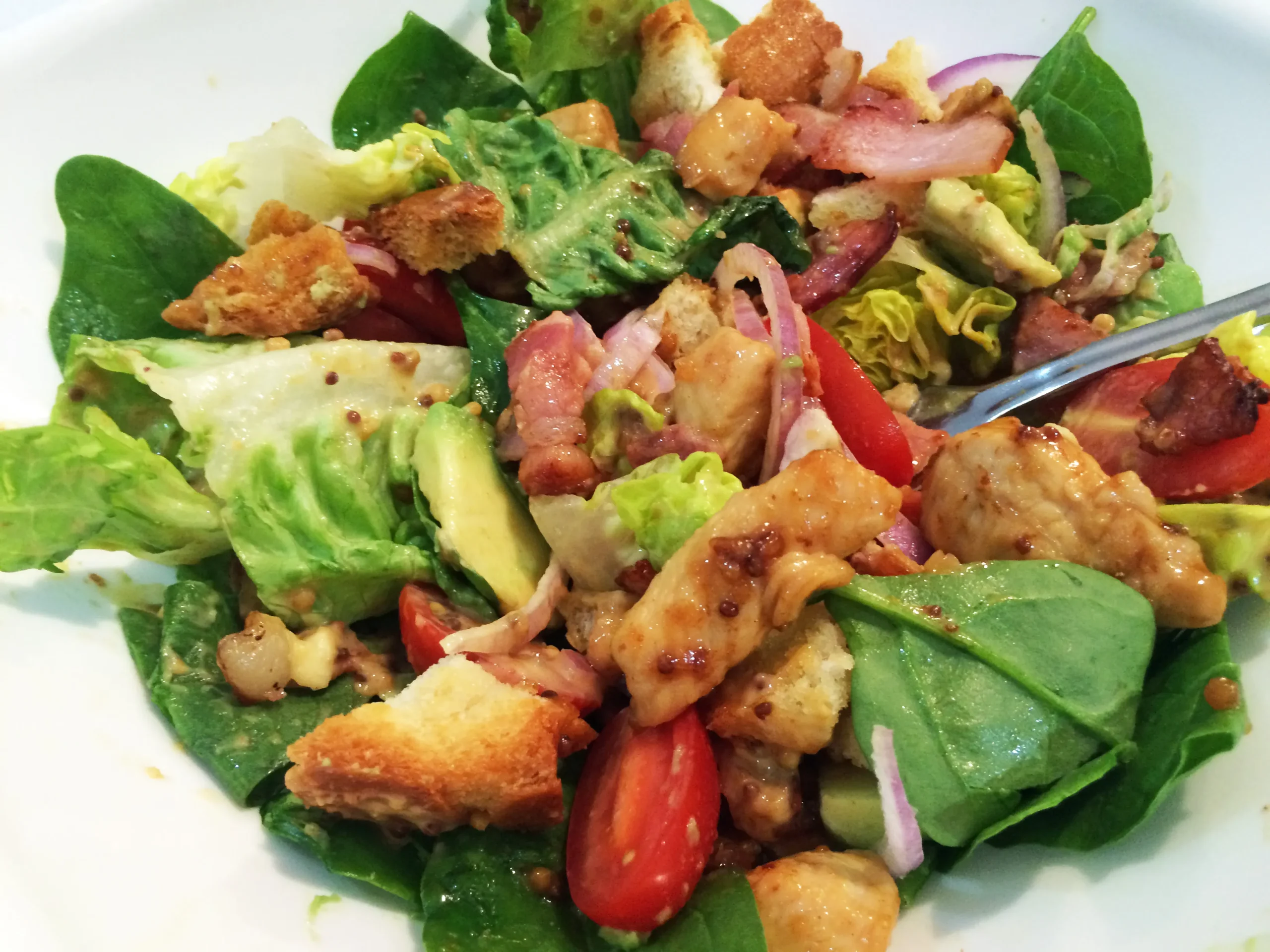 Pan Fried Chicken Salad with Warm Bacon Dressing