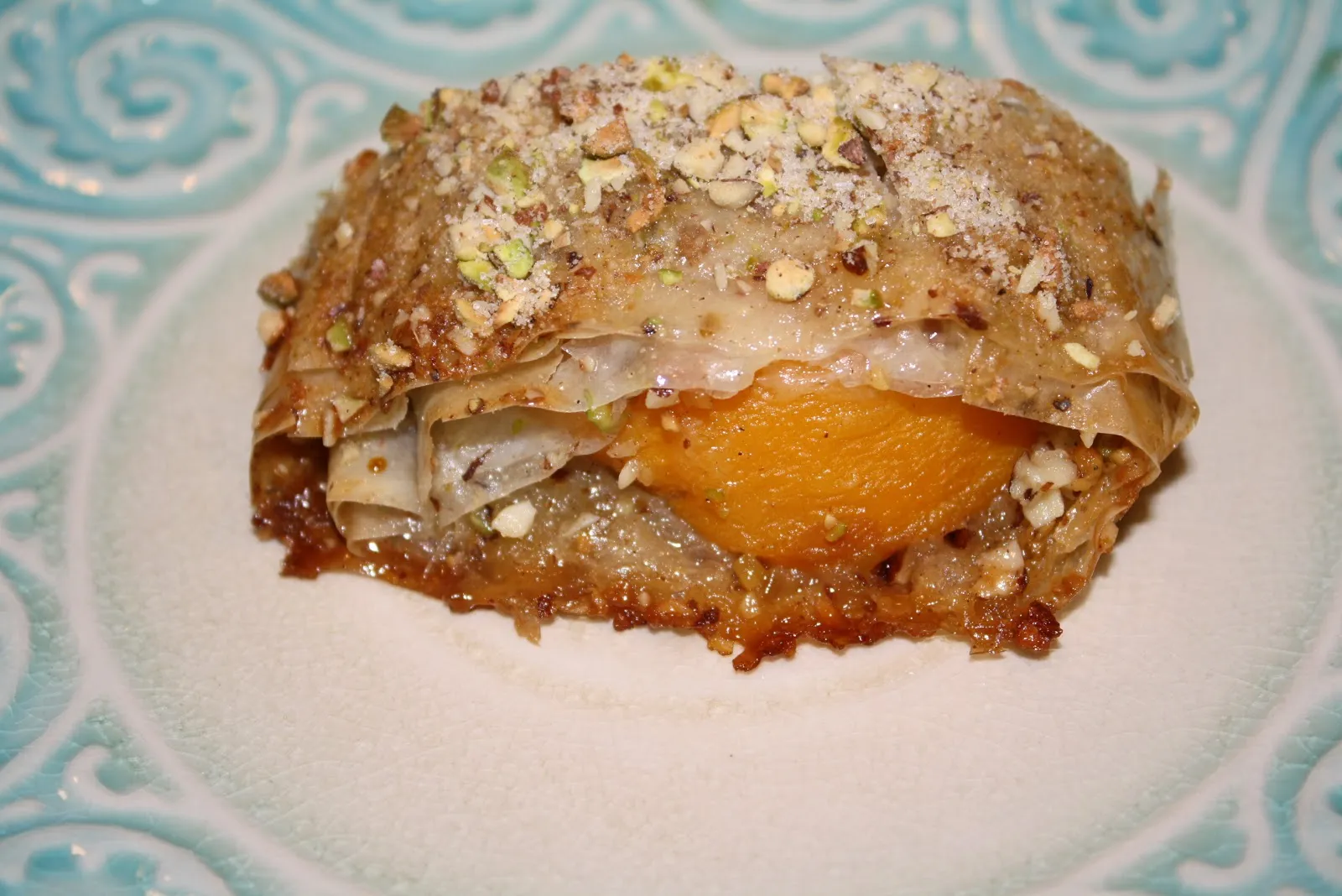 Peach Baklava Flowers with Bourbon Glaze