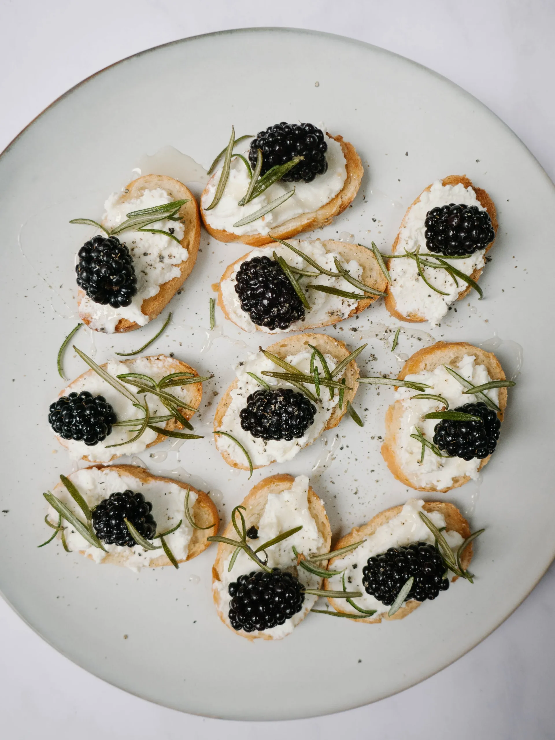 Pickled Blackberries and Truffle Honey Blackberry Crostini