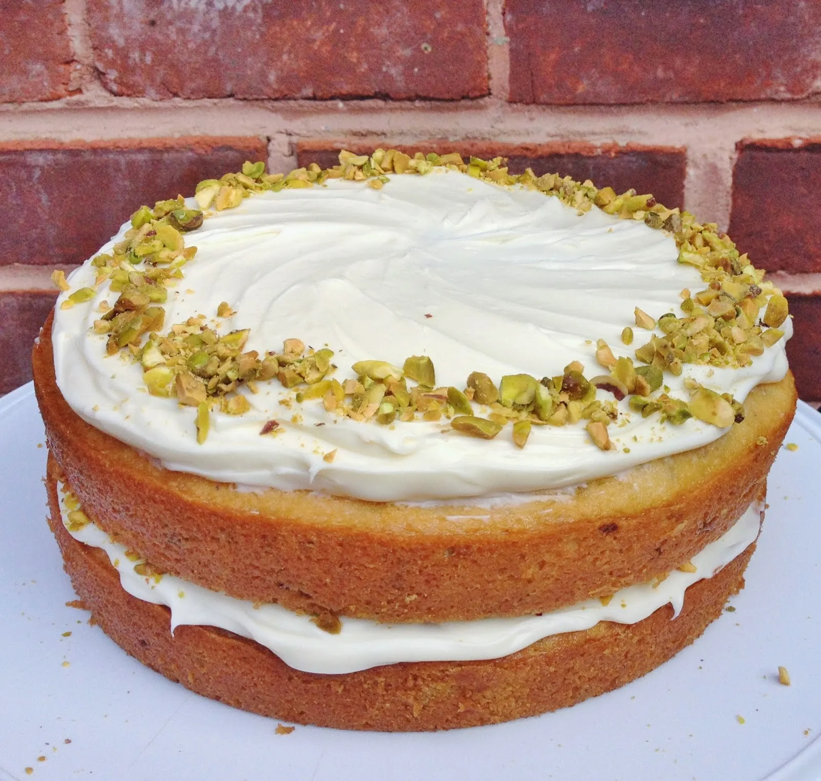 Pistachio Cake with Honey Cream Cheese Frosting