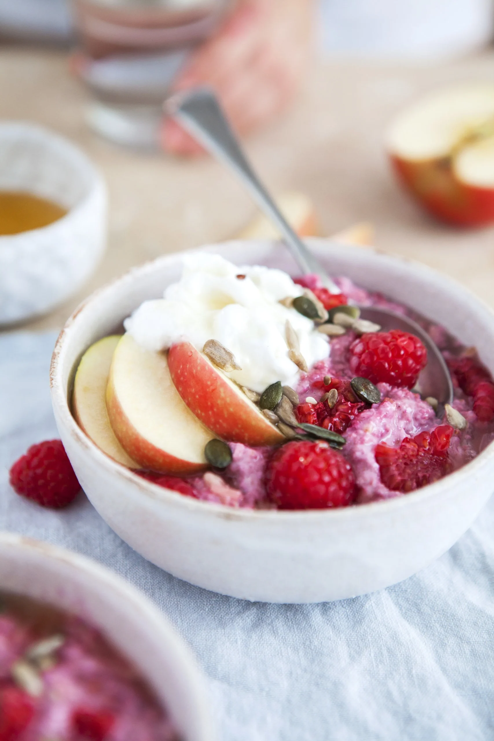 Plant Based Raspberry Apple Morning Bircher